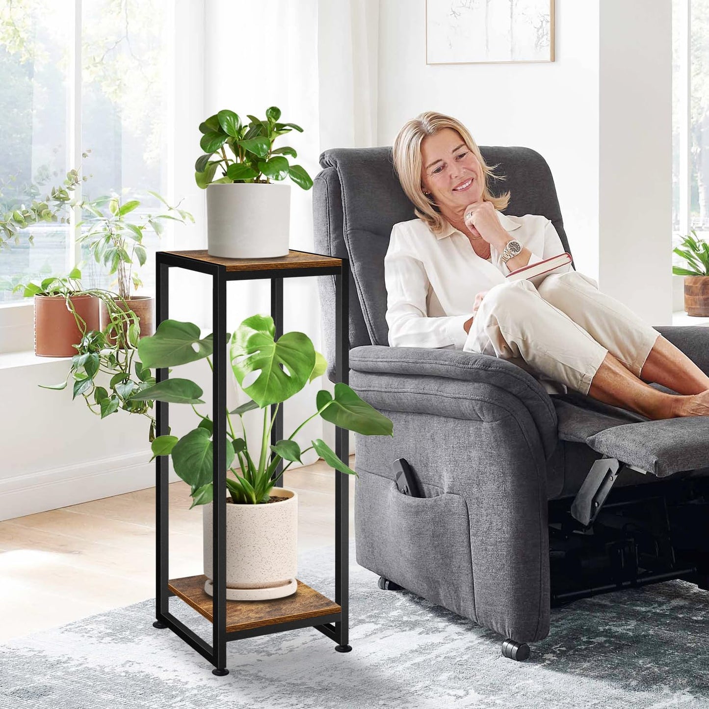 Lilybud--lily Plant Stand Indoor, 31.5'' Tall Wood Plant Stands Heavy Duty | 2 Tier Pedestal Stand for Indoor Outdoor