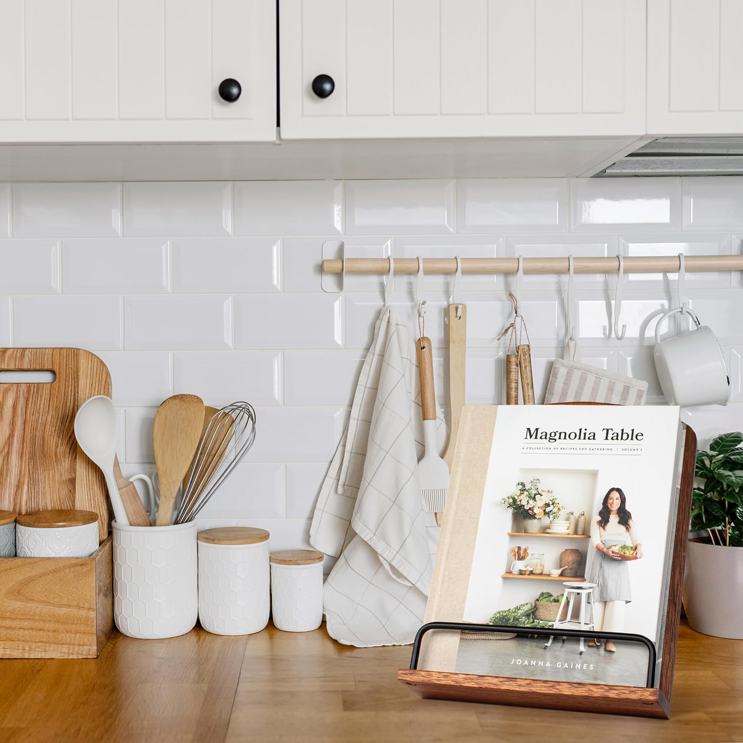Beautiful Cookbook Stand for Your Kitchen Counter - Solid Wood, Fits iPad | Easily Keeps Cook or Recipe Books Open for