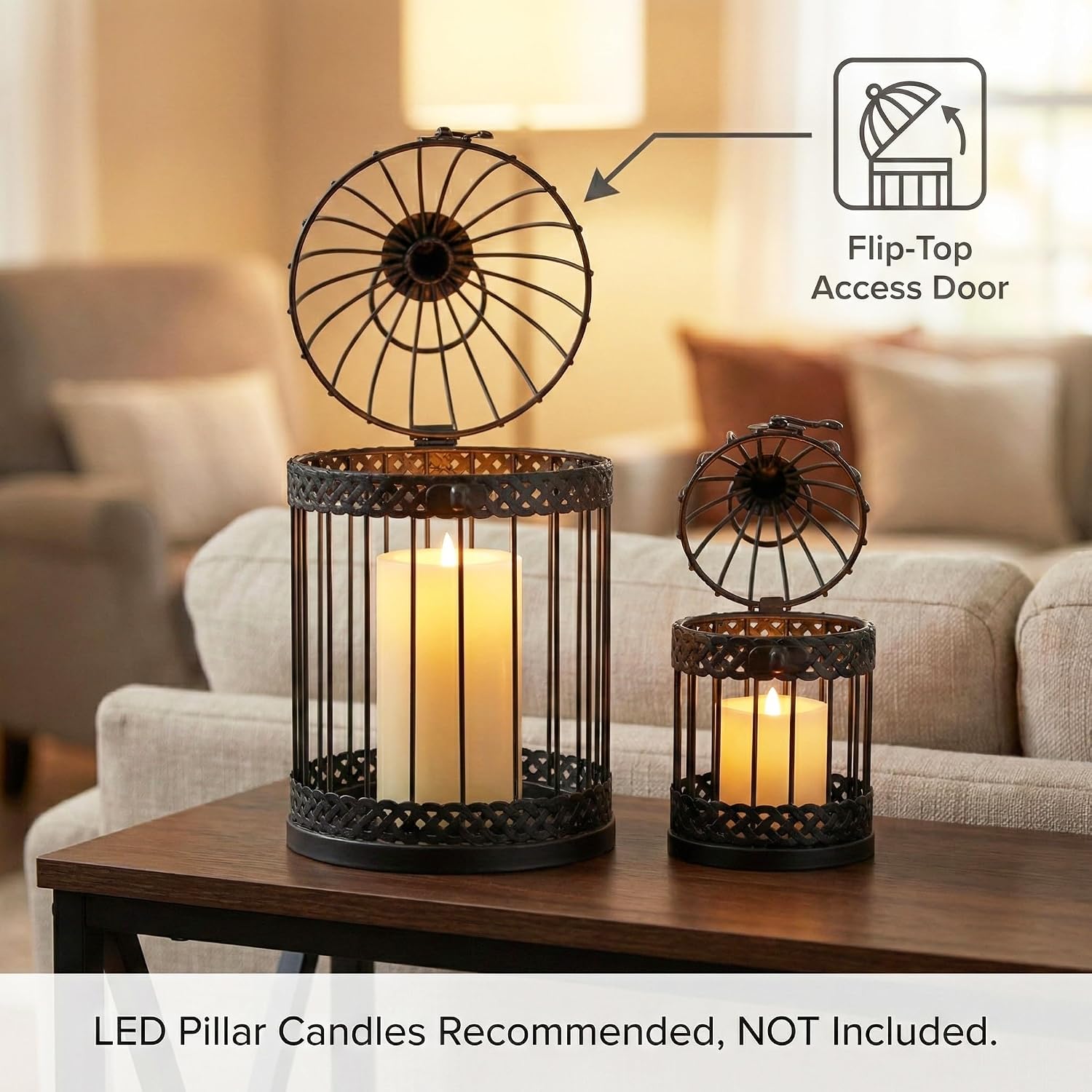 Vela Lanterns Bird Cage Decor Candle Holder Lantern Decorative Table Centerpiece Halloween Decorations, Black, Set of 4