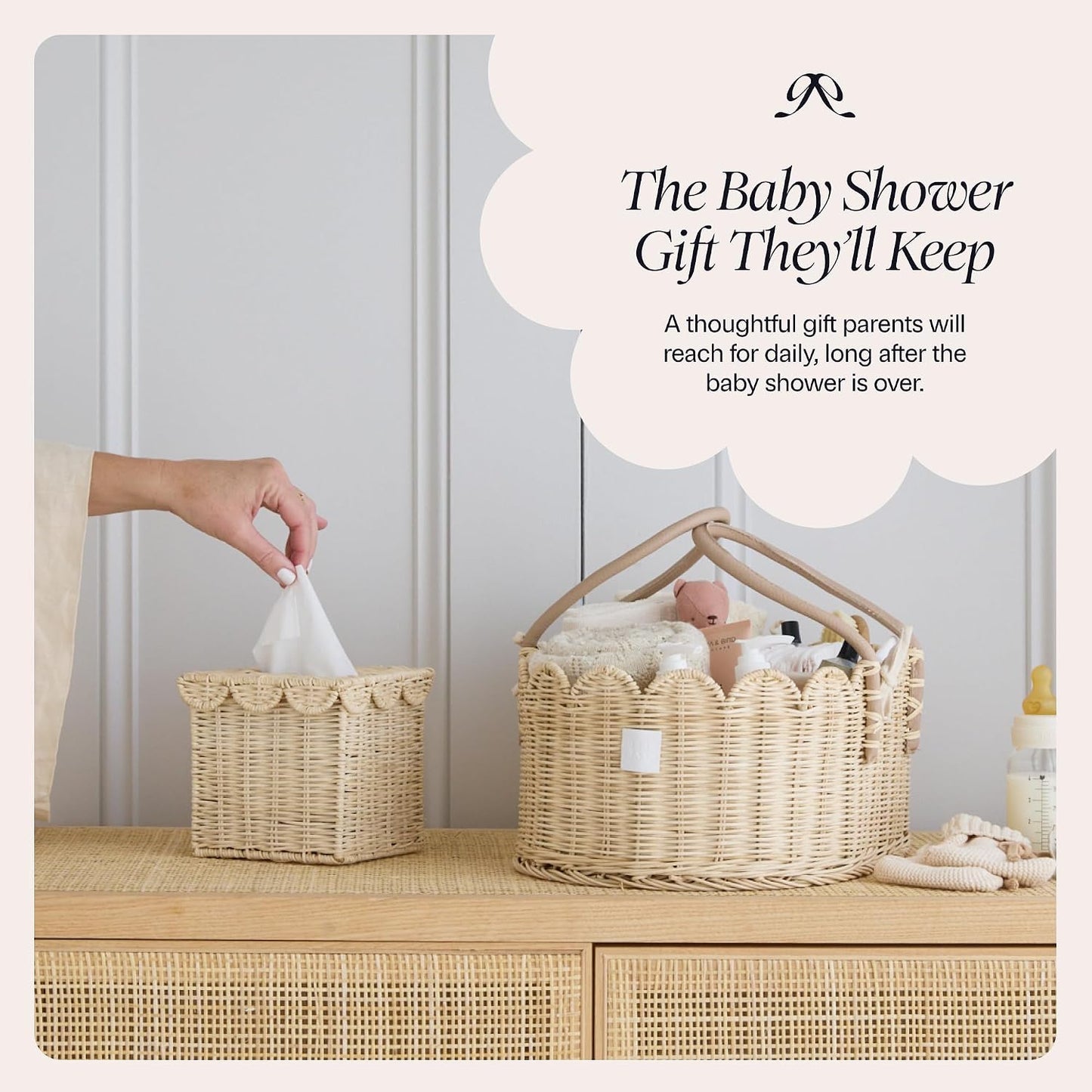 Rattan Tissue Box Cover Square / Natural / 4.5 x 4.5 x 5.3