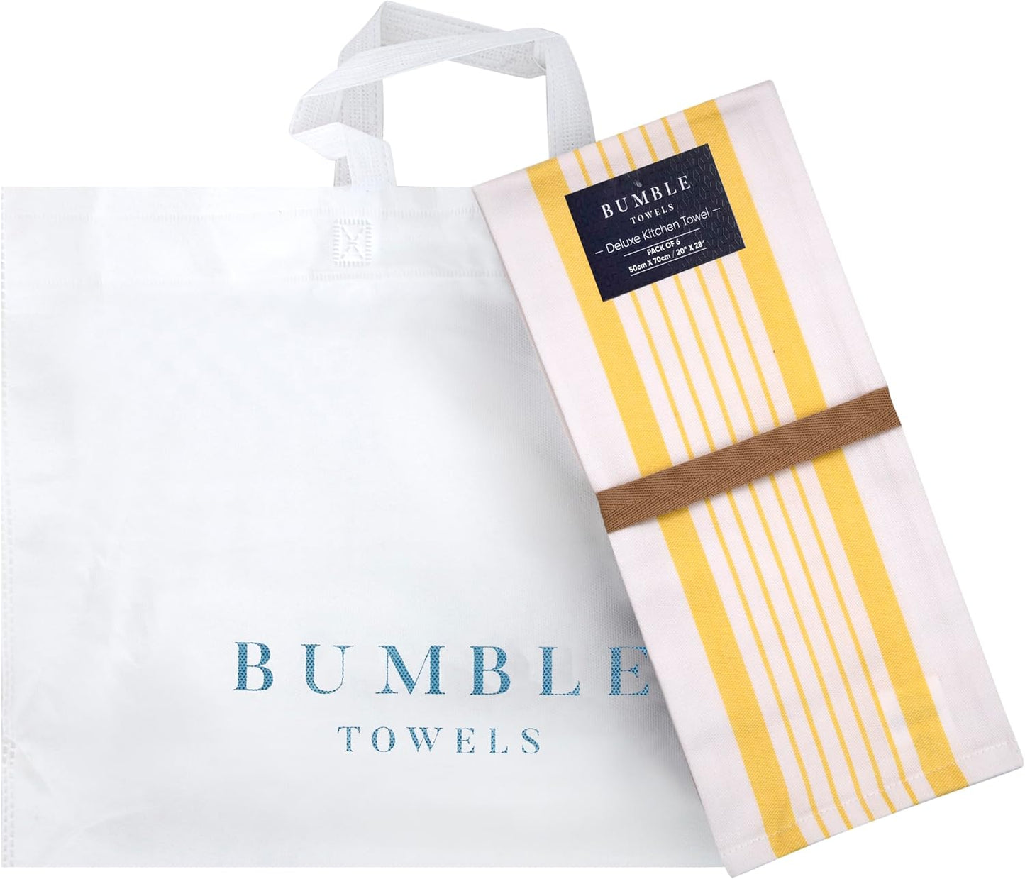 Premium Kitchen Towels 6 Pack 100% Cotton 20"x28" Dish Towels Yellow Stripe | Large Flat & Terry Kitchen Linen Set with
