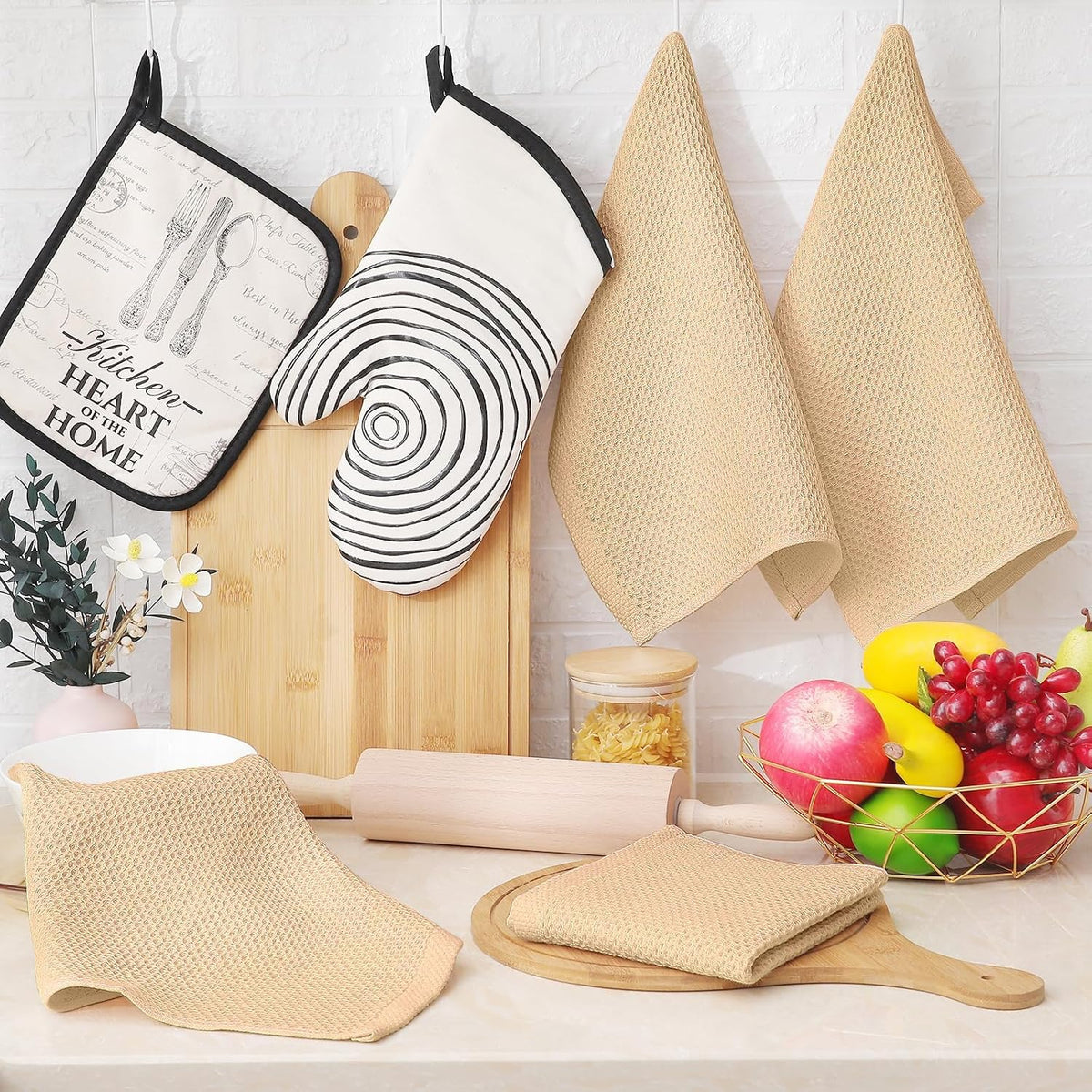 Homaxy 100% Cotton Waffle Weave Kitchen Dish Cloths 18-Pack, Apricot | 12 x 12 Inches, Ultra Soft Absorbent Dish