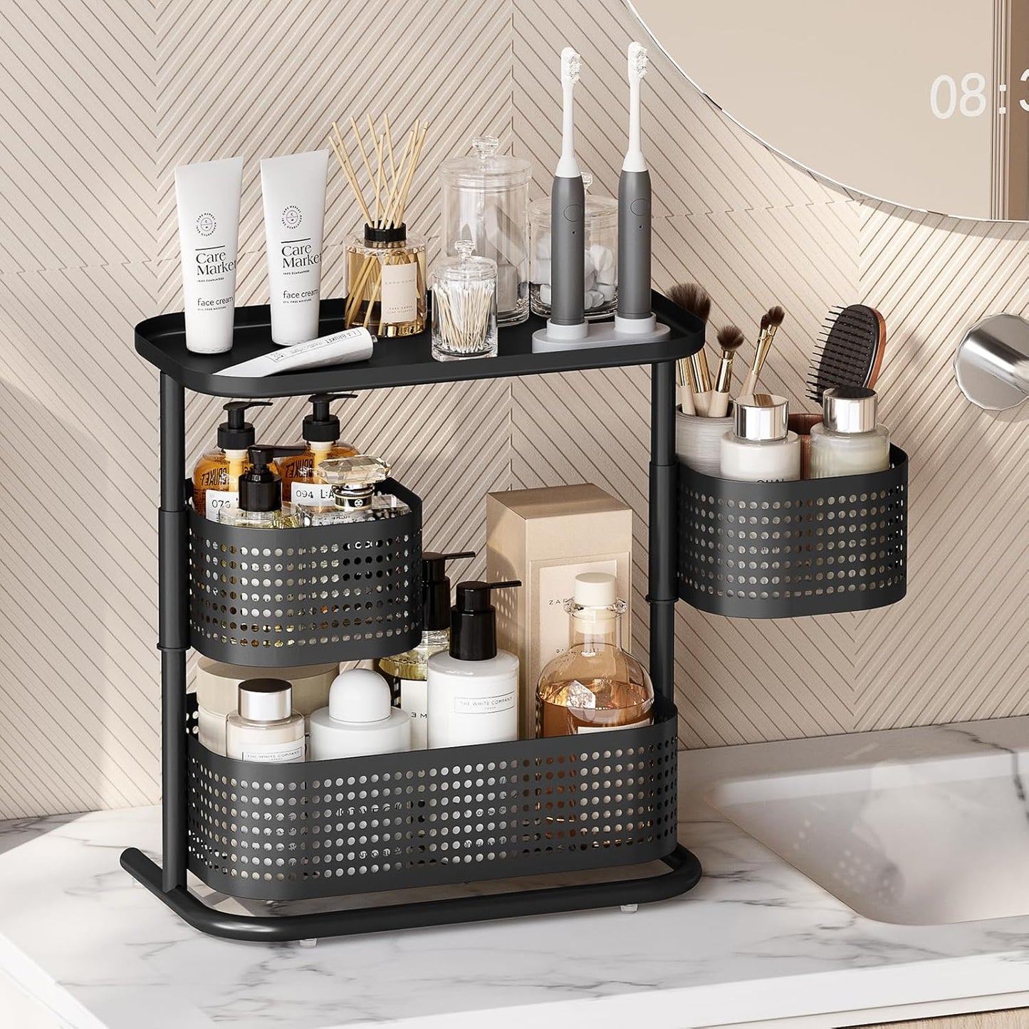 KINGRACK Metal Bathroom Counter Organizer，Rotating Countertop Storage Shelf | 3 Tier, Cosmetic Holder for Skincare &