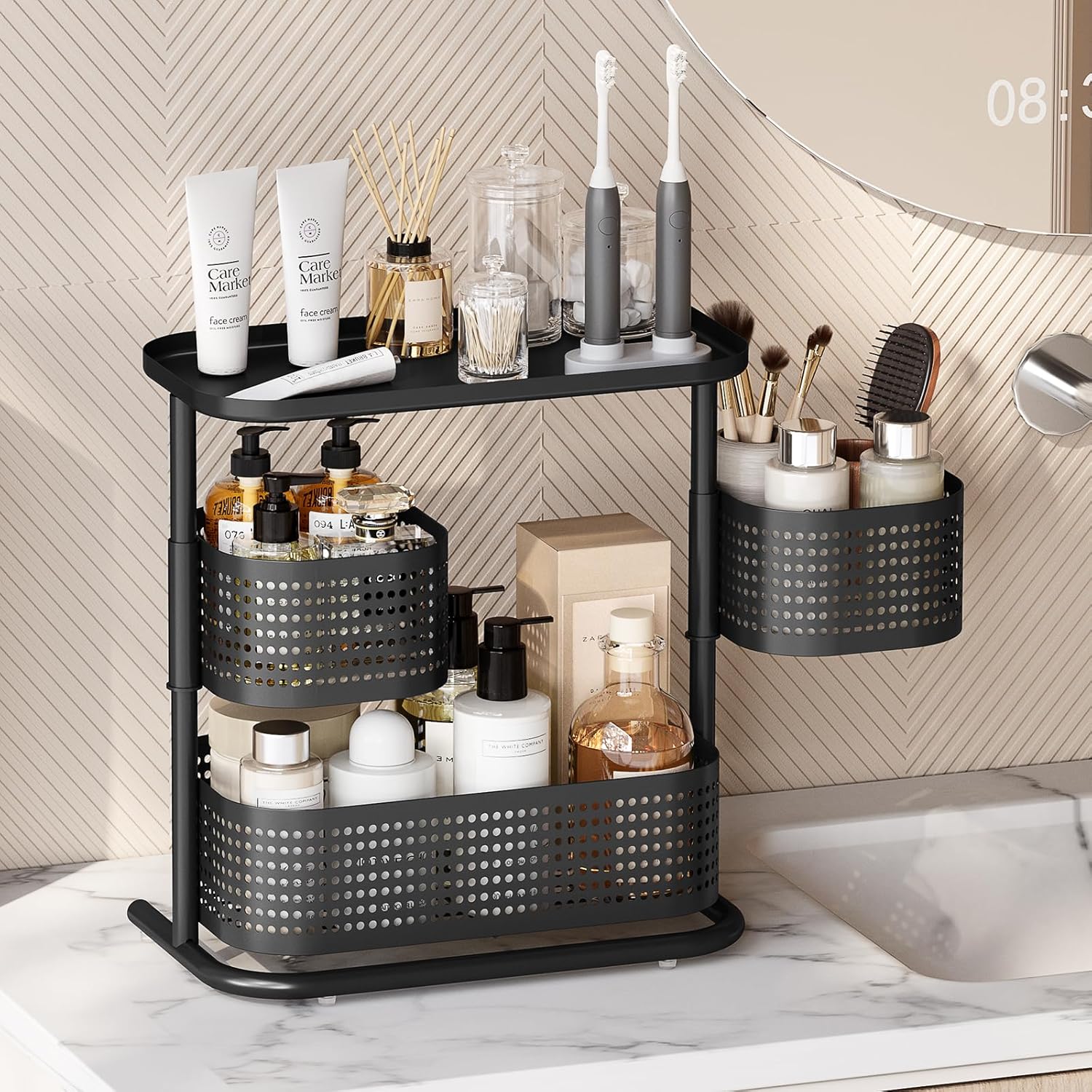 KINGRACK Metal Bathroom Counter Organizer，Rotating Countertop Storage Shelf | 3 Tier, Cosmetic Holder for Skincare &