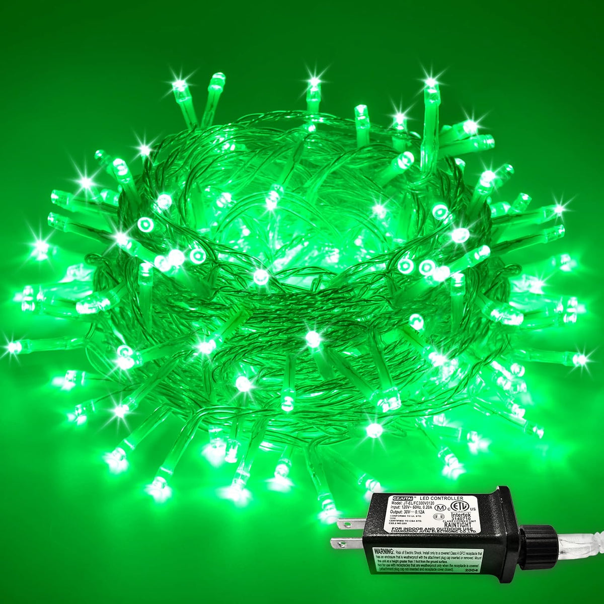 JMEXSUSS 200 LED Green Christmas Indoor Outdoor Halloween Lights Clear Wire