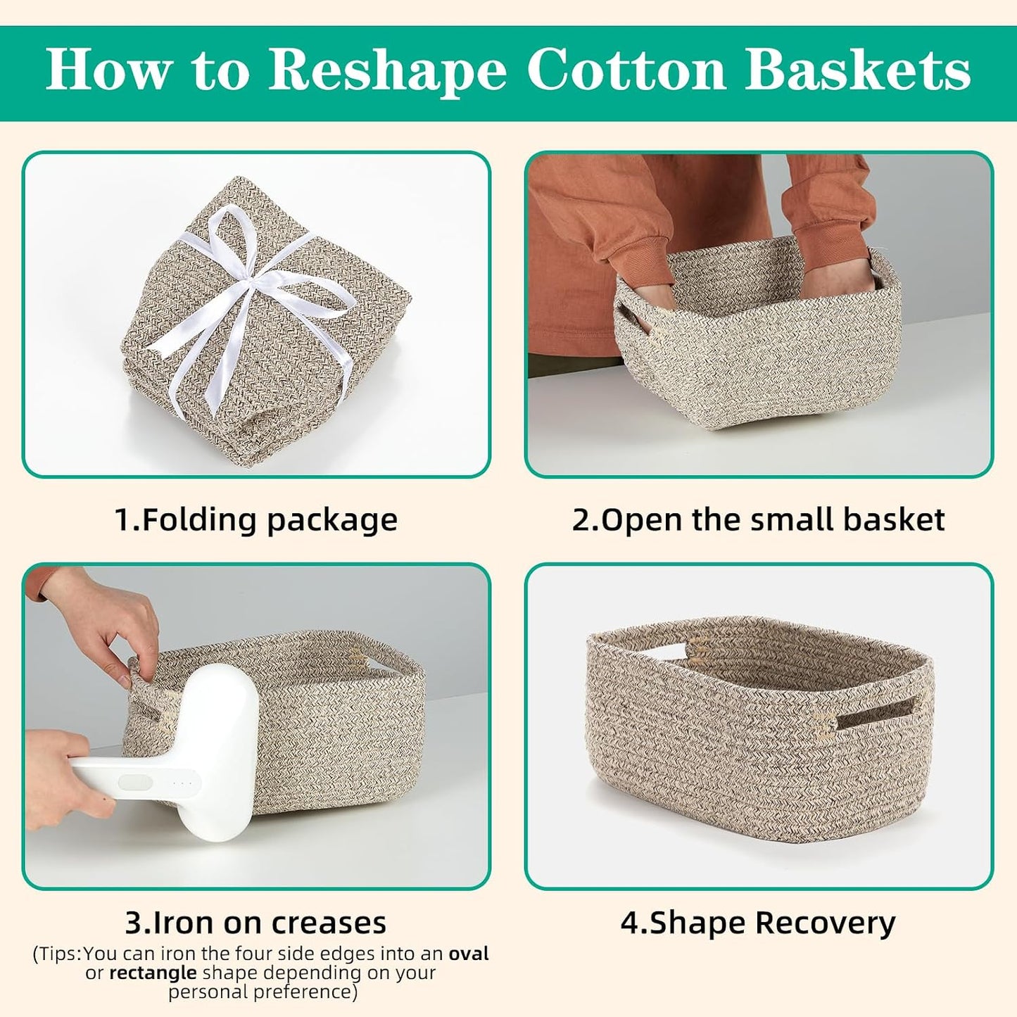 Small Cotton Rope Storage Baskets for Organizing Woven Baskets / 11.8 x 7.8 x 5 / Tan / Set of 3
