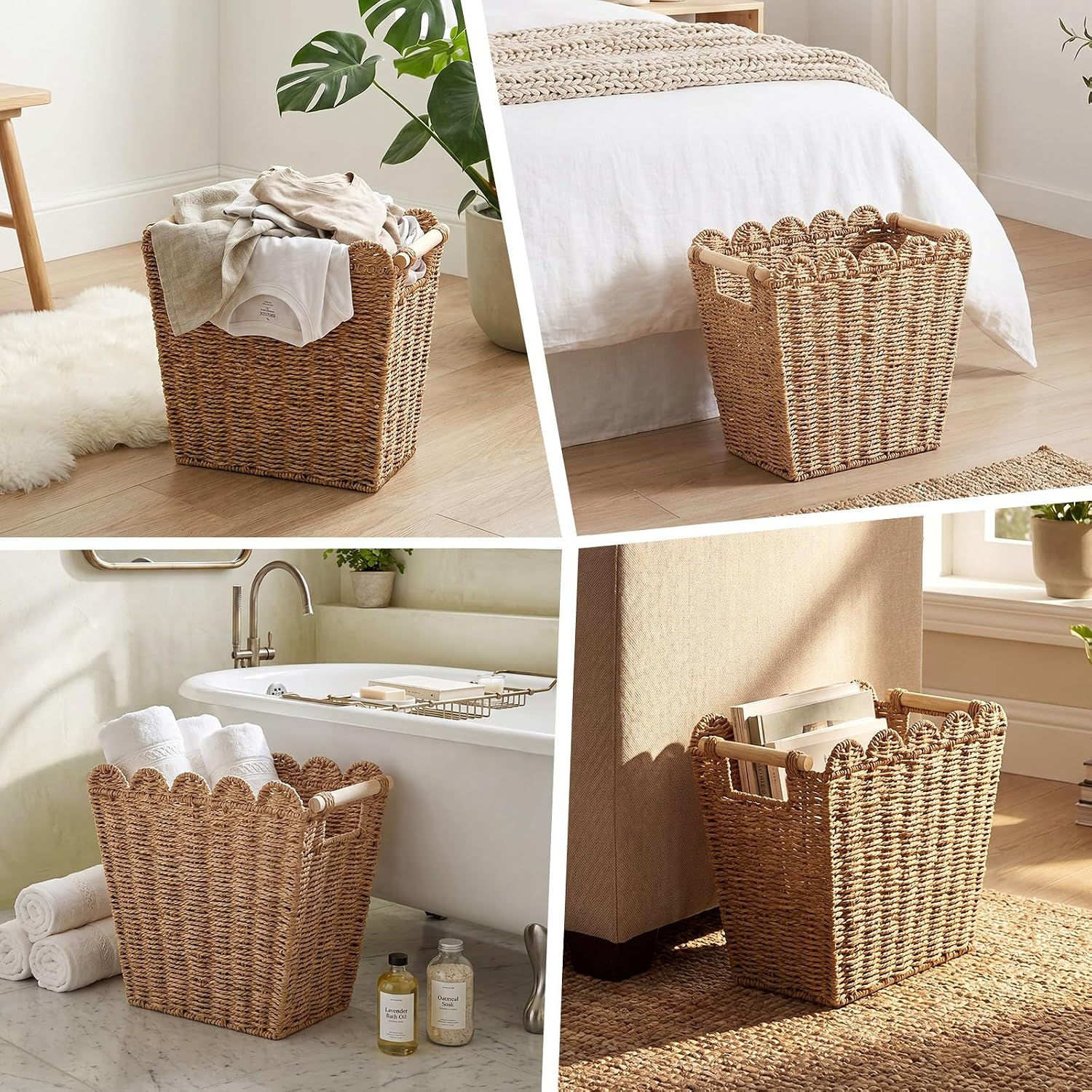 Rattan Paper Rope Waste Basket / Brown