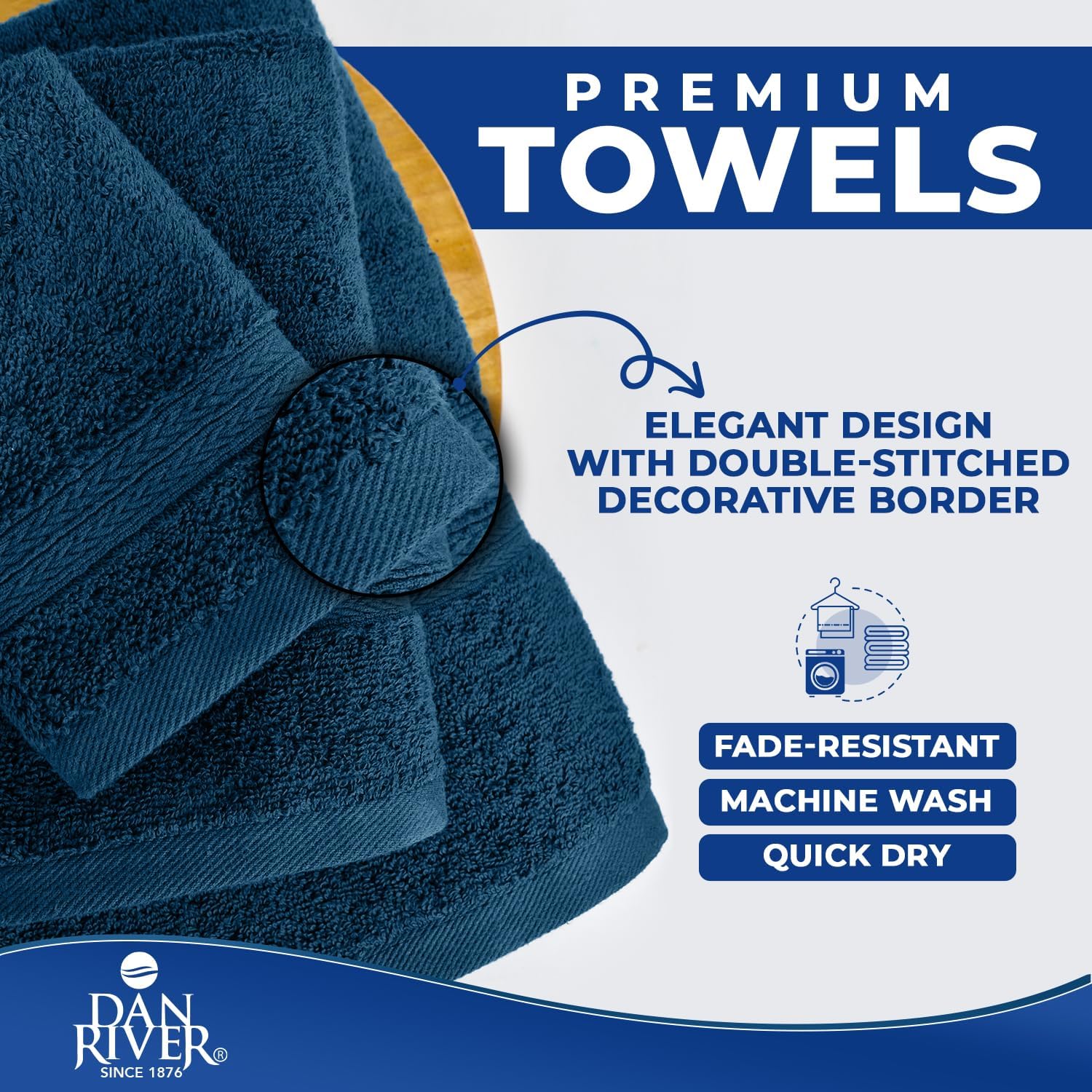 DAN RIVER 8 Piece Luxury Bath Towels for Bathroom, Towel Set, Blue Opal | 2 Bath towels, 2 Hand towels, and 4 Wash