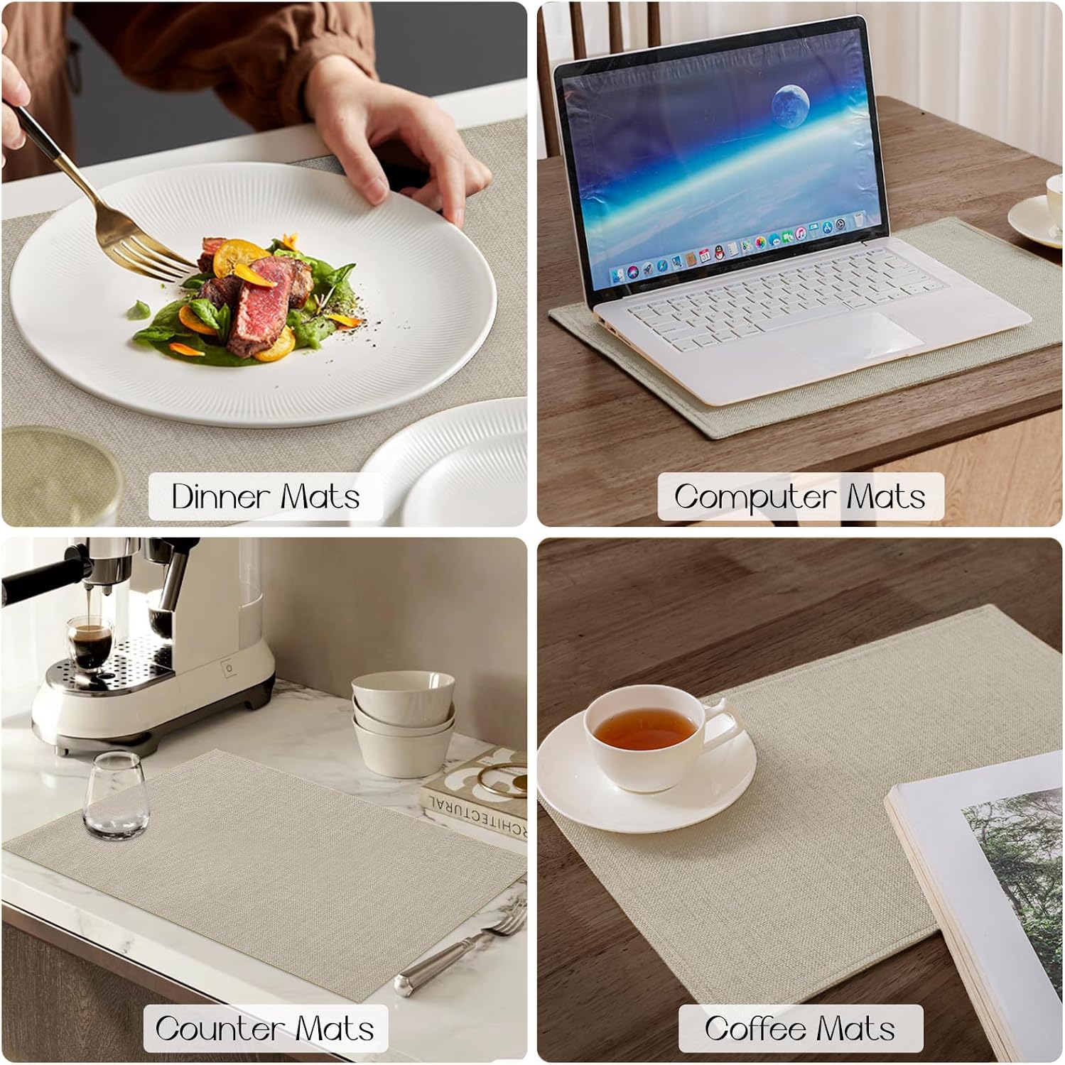Romanstile Cloth Placemats Set of 8, Heat Resistant Double Layered Thickened Place Mats, Washable Faux Linen Farmhouse