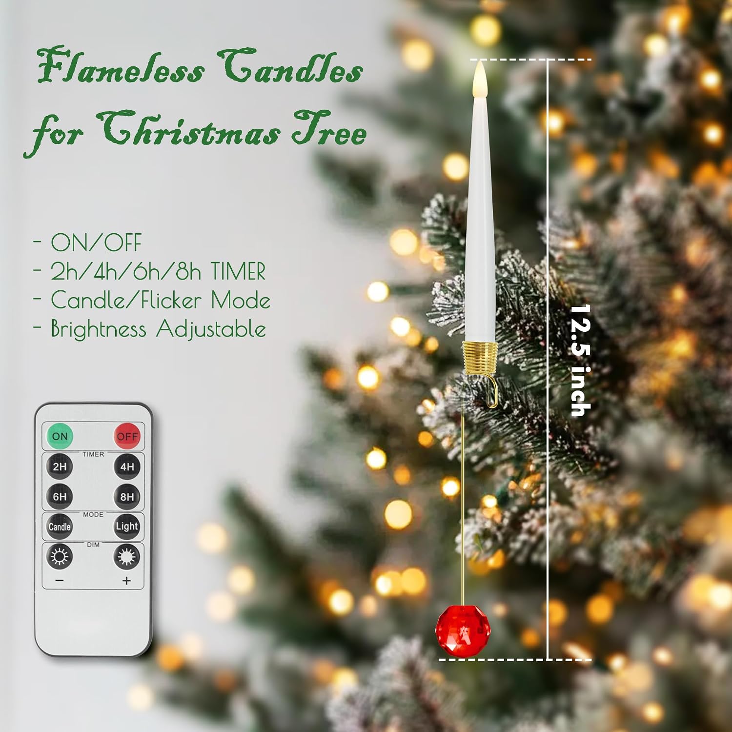 JOIONE Christmas Tree Candles, 12 Pack Red Crystal Ball Tree Hanging Decor | Battery Operated, Remote Control, Red