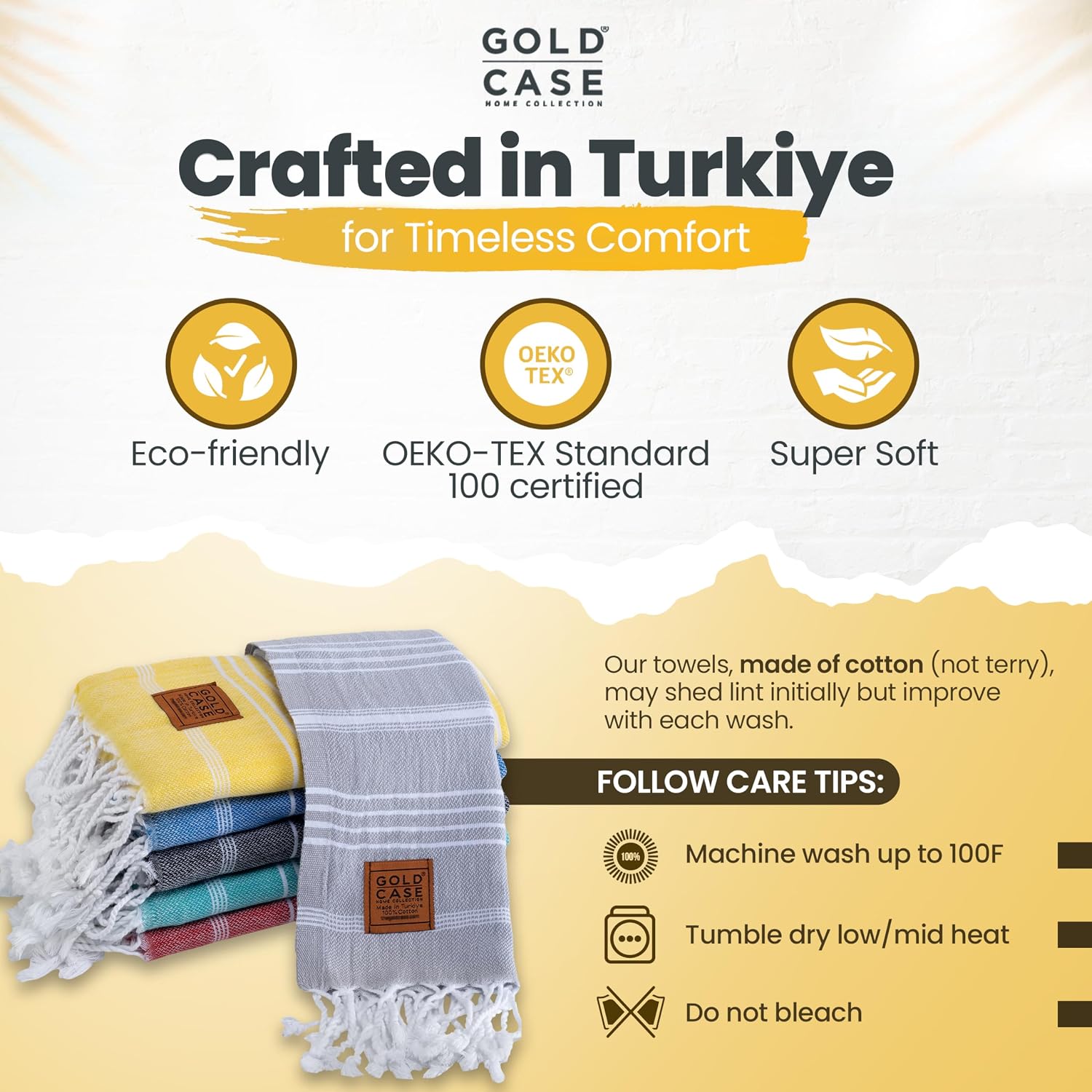 GOLD CASE HOME COLLECTION Lycia Original Turkish Hand Towels by - Set of 6-20x40'' 100% Cotton Decorative Bathroom &