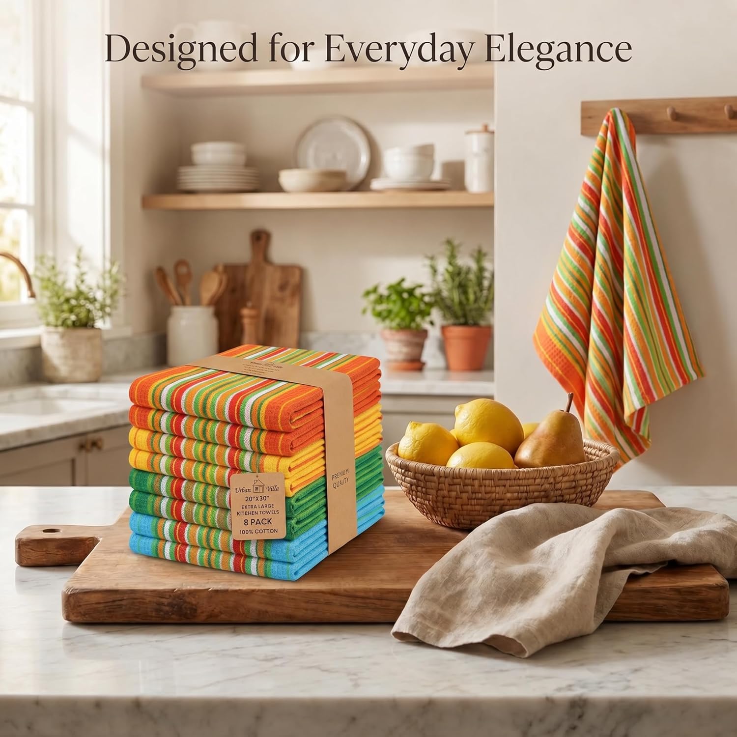 Urban Villa Kitchen Towels Cotton Dish Towels 20”x30” (Set of 8) Multi