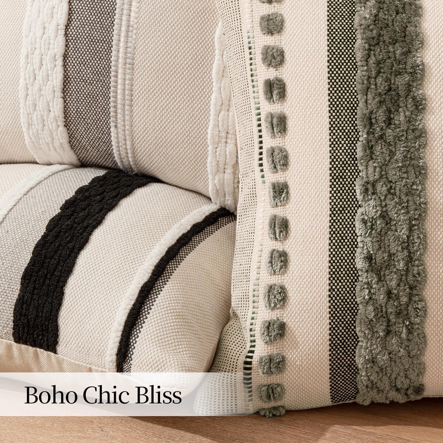 Boho Decorative Throw Pillow Covers Farmhouse Cushion / Black-white Stripe 2 / 18 x 18 / Set of 2