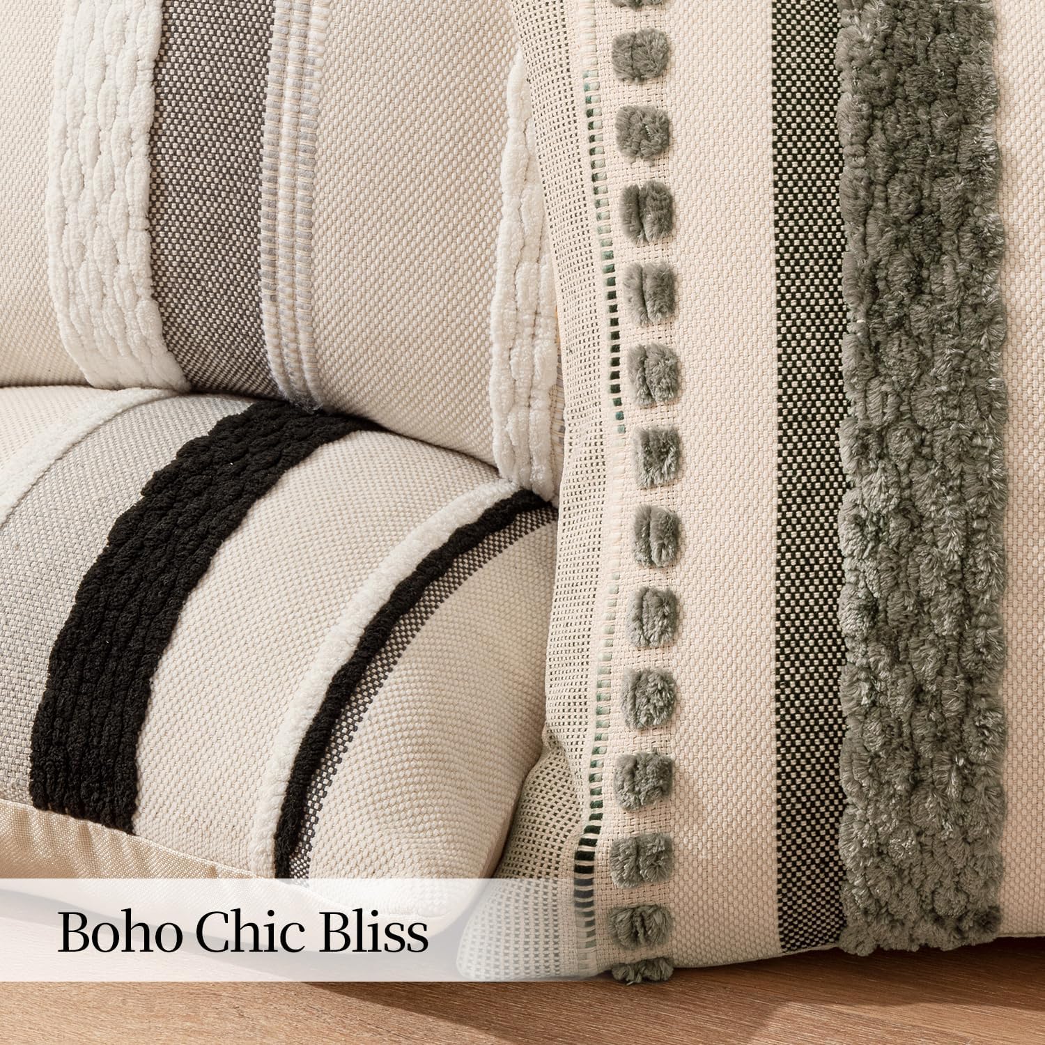 Boho Decorative Throw Pillow Covers Farmhouse Cushion / Black-white Stripe 2 / 18 x 18 / Set of 2