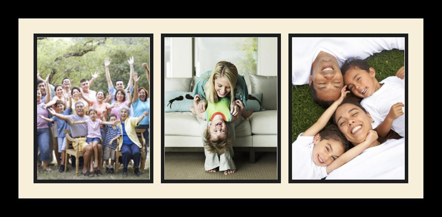 ArtToFrames Collage Photo Frame Single Mat with 3-8x10 Openings with Satin Black Frame and Black mat.