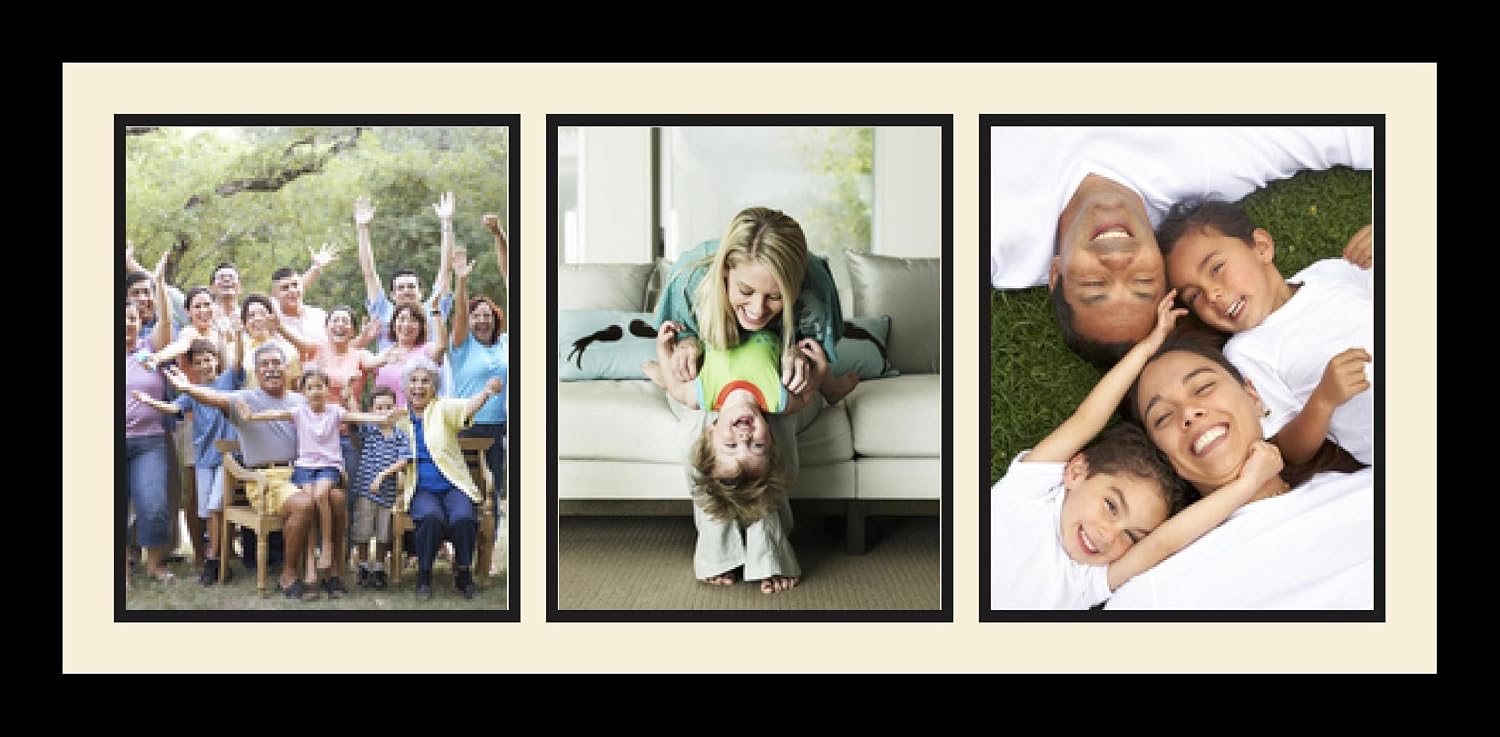 ArtToFrames Collage Photo Frame Single Mat with 3-8x10 Openings with Satin Black Frame and Black mat.