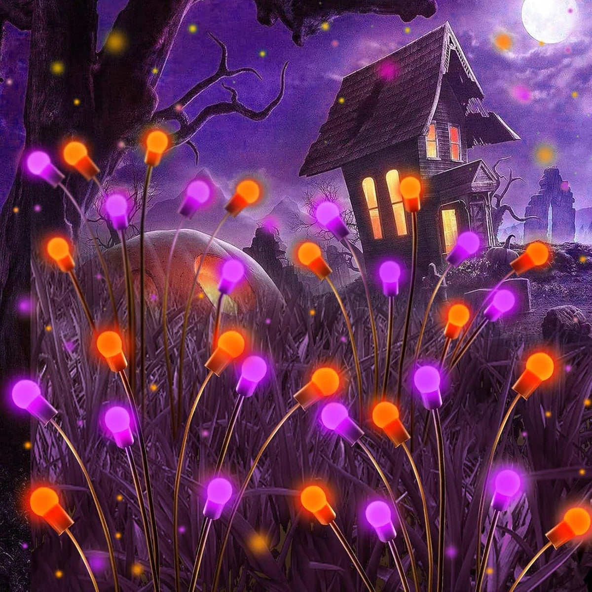 OZS 6Pack 48LED Solar Firefly Halloween Lights Outdoor for Party Decor