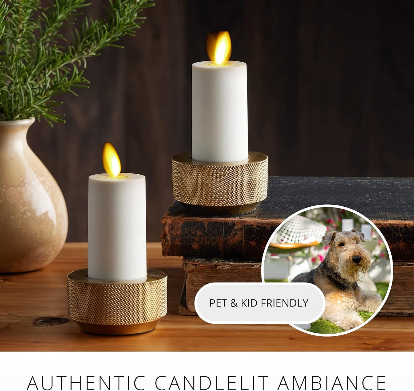 Luminara Votive Flameless LED Candle, Set of 2 Ivory 1.5" x 4", Moving Flame Battery Operated Timer Remote Ready IPX4