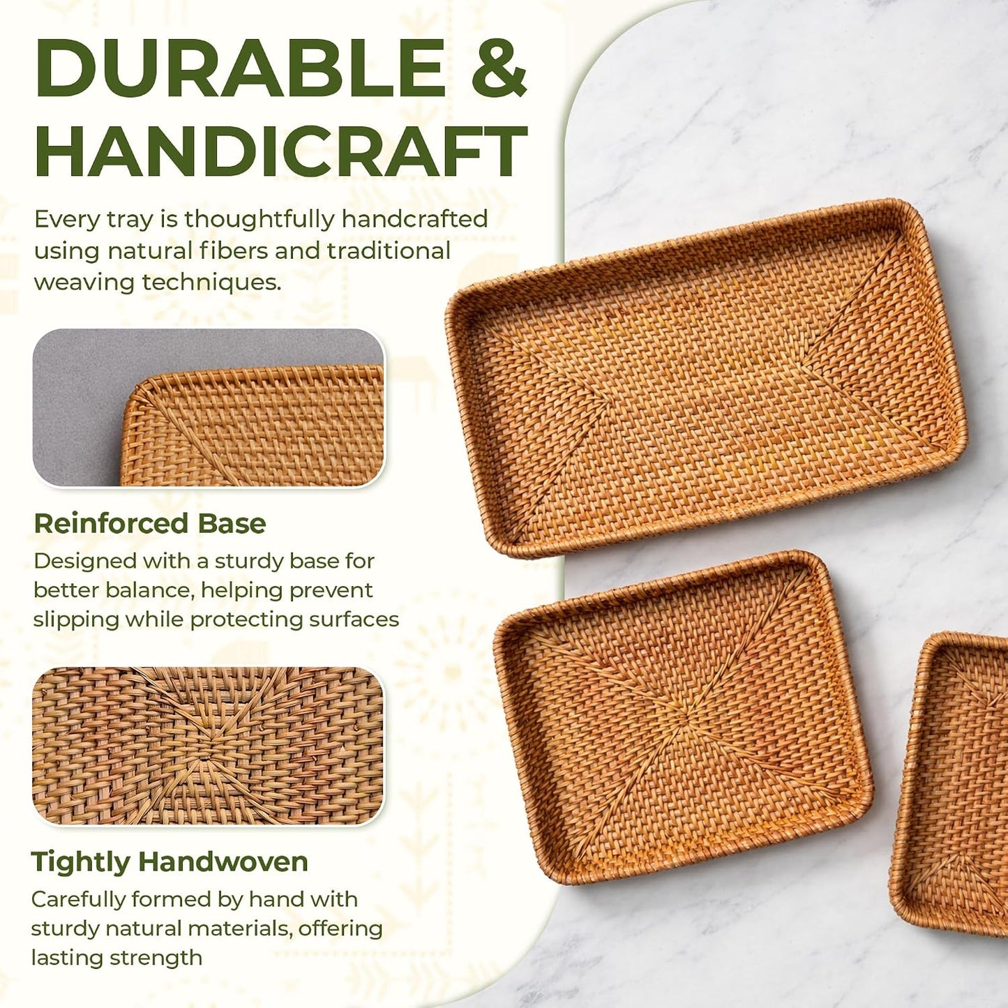 Rattan Serving Trays / Natural Rattan Trays / Set of 3