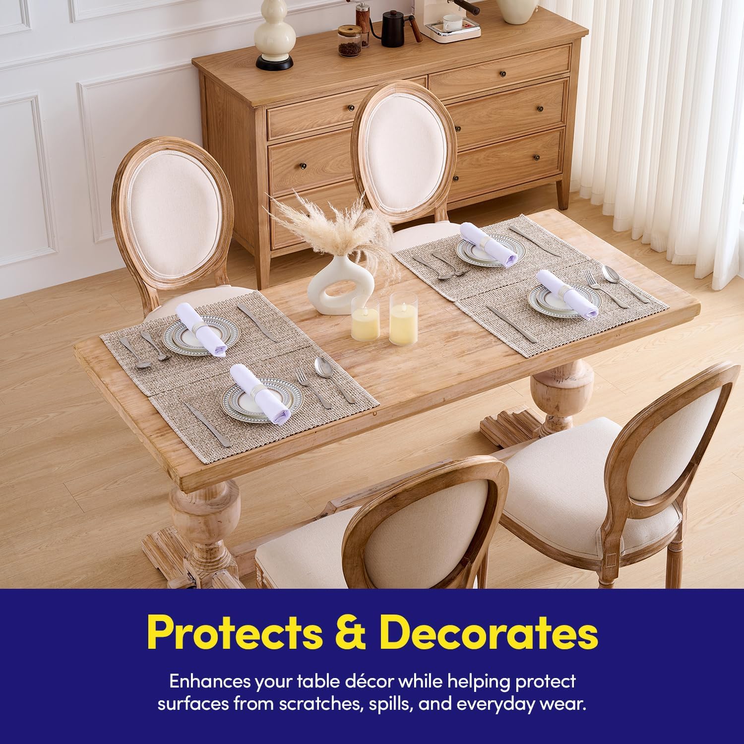 Sweet Home Collection 100% Cotton Placemats for Dining Room Rectangle Two Tone Woven Fabric 13" x 19" Soft Durable