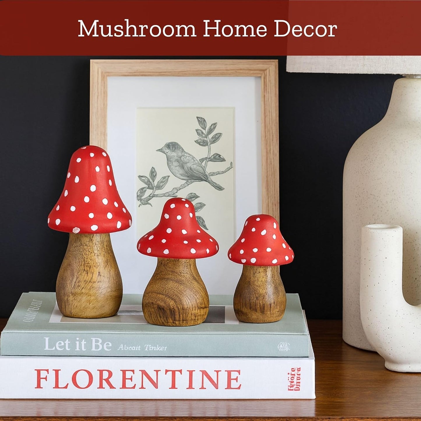 Wooden Mushroom Decor Figurines / Set of 3