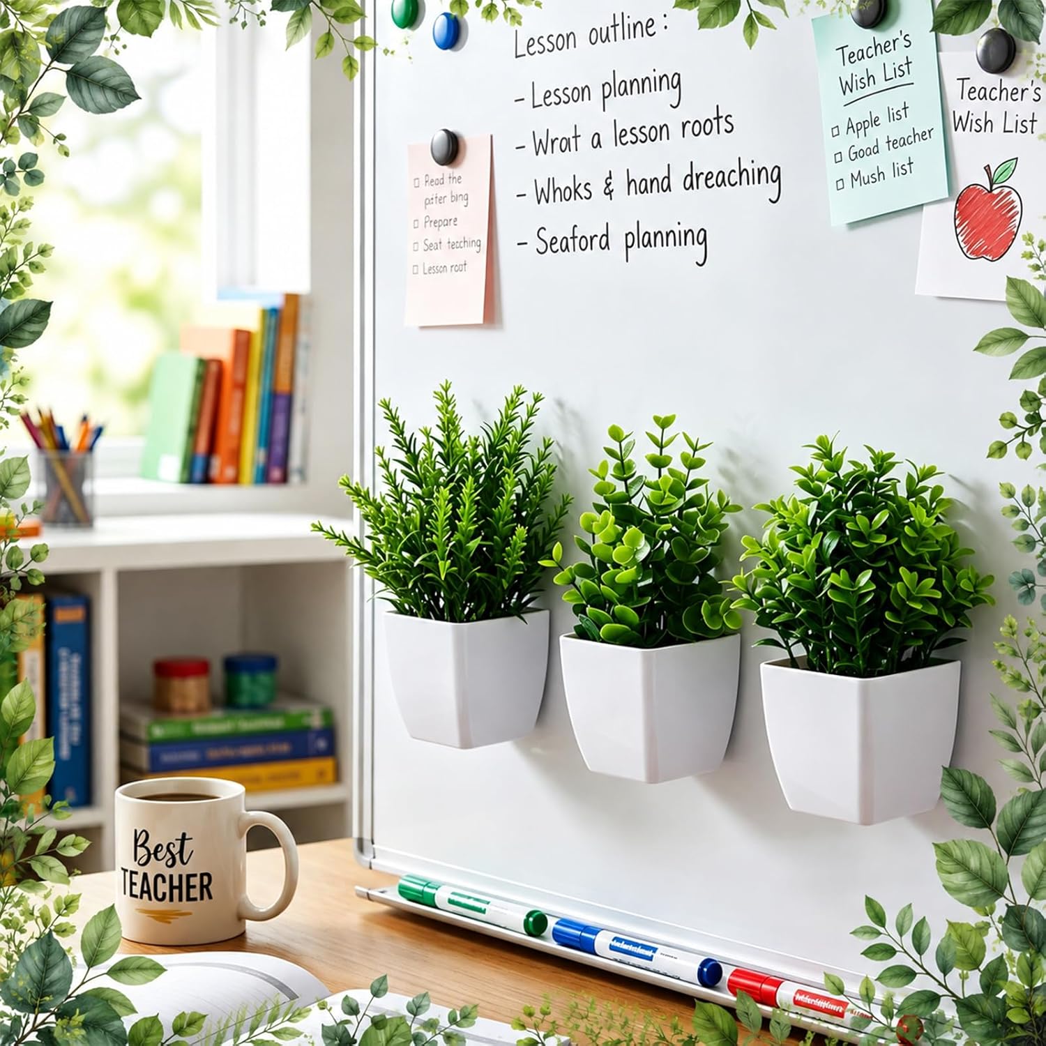 Magnetic Plants Classroom Decor Artificial Potted Potted Mini Fake Plants / Greenery / Set of 3