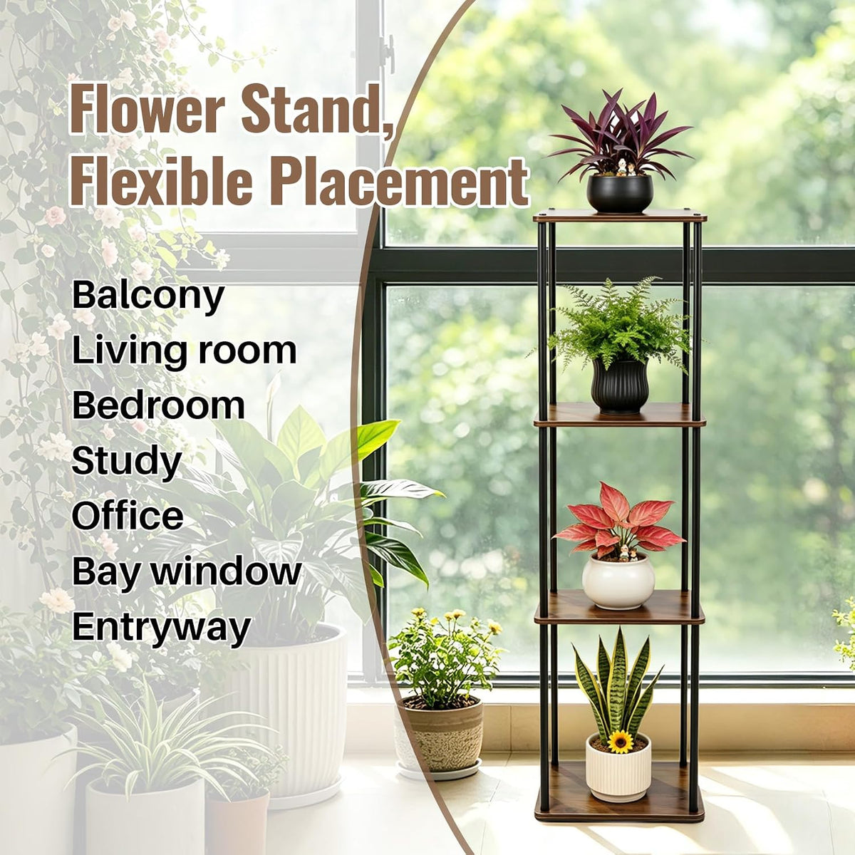 Vigordream Plant Stand Indoor Tier Metal Wood Plant Shelf for Muti Pots | Tall Pedestal Stand Flower Holder Planter
