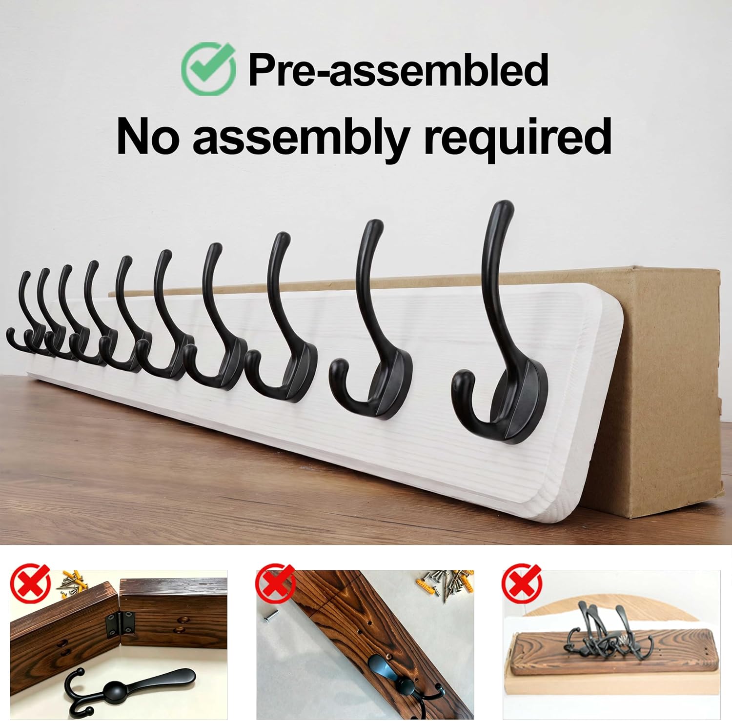 WEBI Coat Rack Wall Mount,10 Hooks,38 9/16" Long Coat Hooks Wall Mounted,16" Hole to Hole,Large Wood Coat Hanger