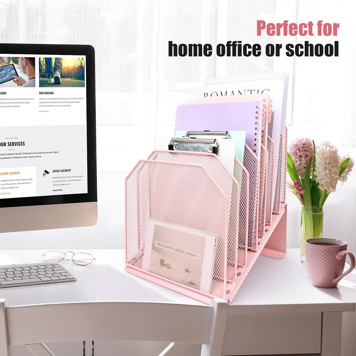 SUMMORO Inclined File Organizer for Desk, 7-Section Vertical File Holder | Office Desk Organizer Metal Rack File