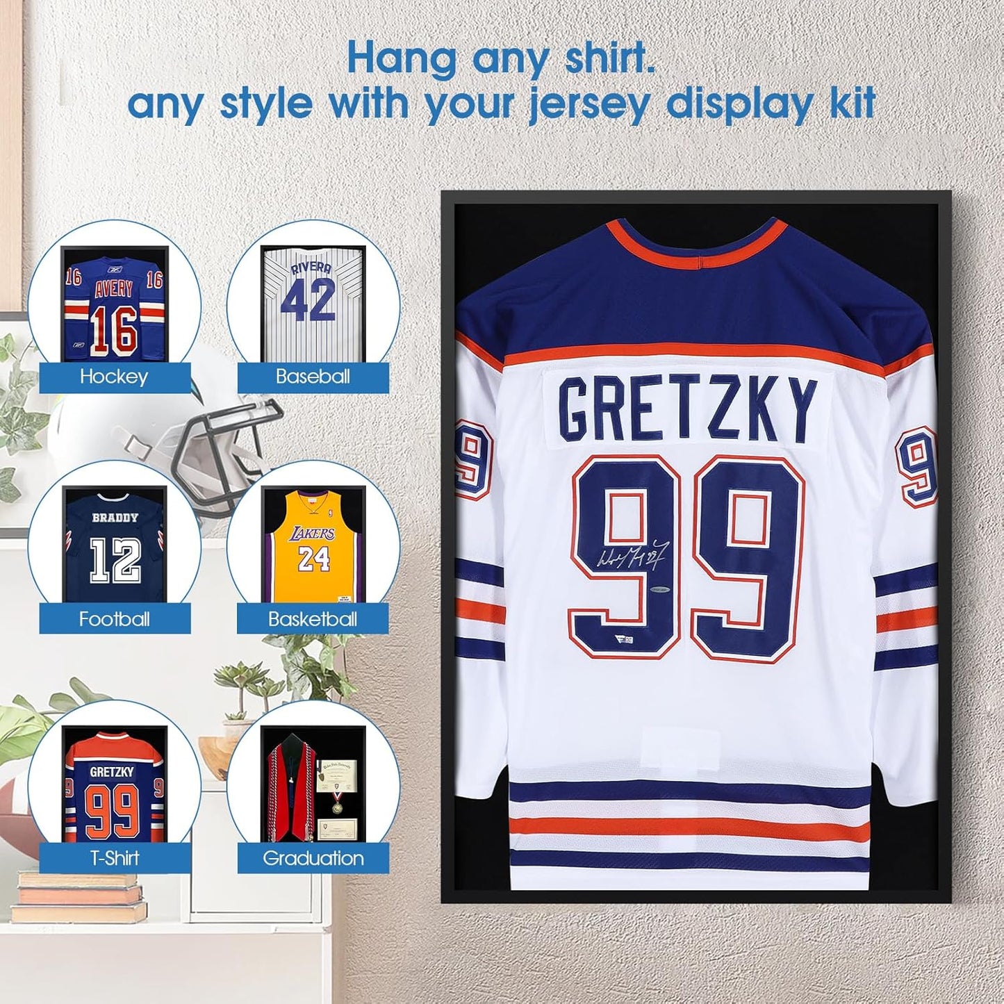 1DOT2 26x37 XL Large Shadow Box Frame, Pine Wood Jersey Frame Display Case | Grade A Natural Pine Wood, HD Acrylic