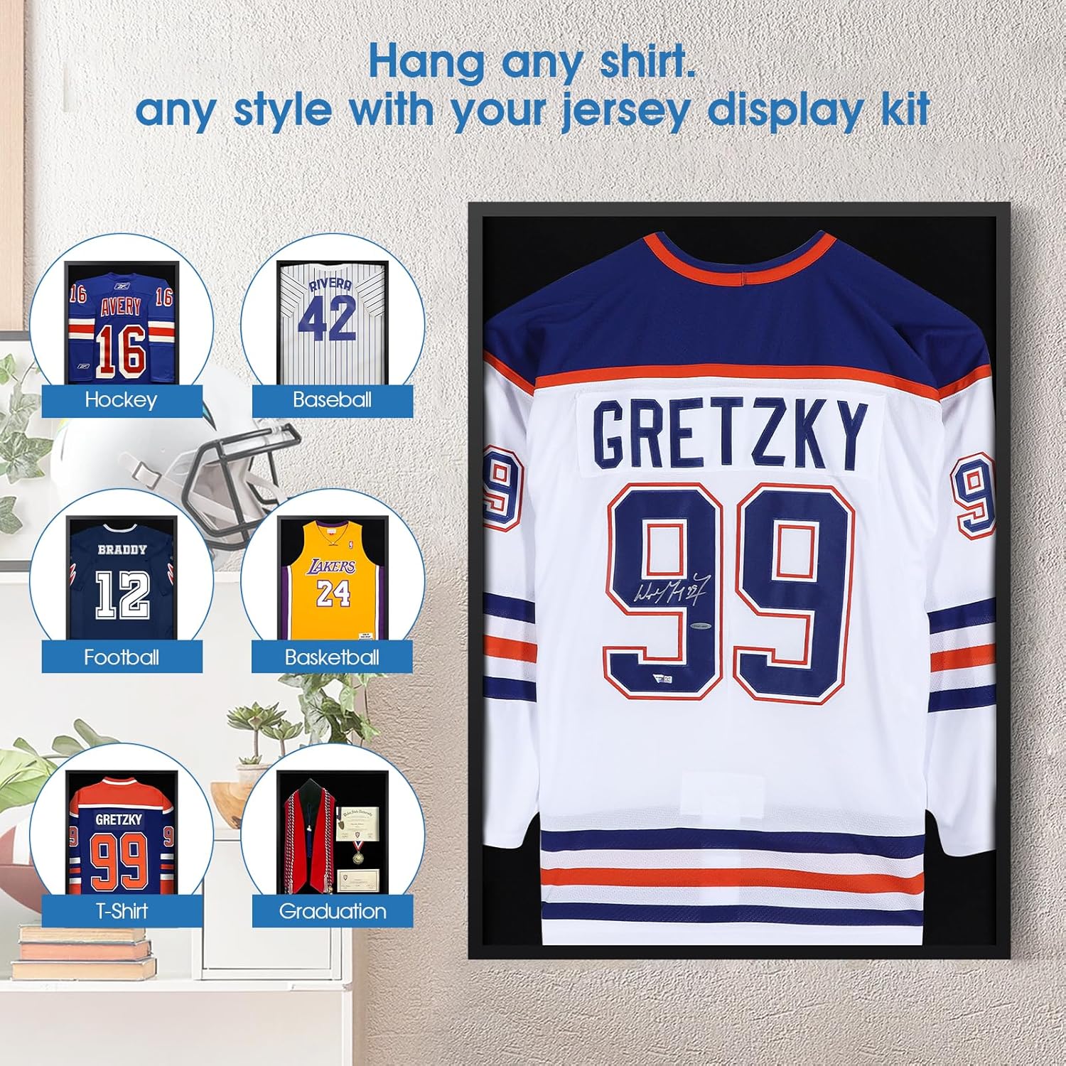 1DOT2 26x37 XL Large Shadow Box Frame, Pine Wood Jersey Frame Display Case | Grade A Natural Pine Wood, HD Acrylic
