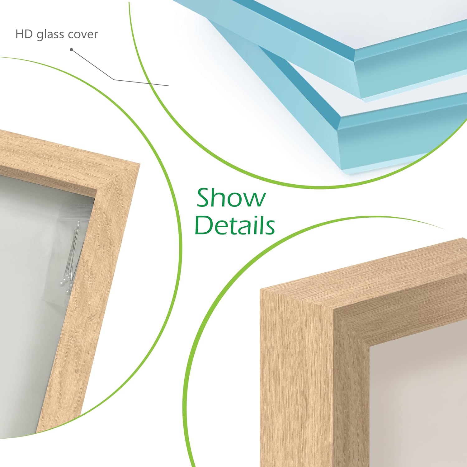 FrameWorks 8.5” x 11” Natural Oak Wooden Shadow Box Frame – Display Case with Soft Felt Back, Memory Box with Tempered