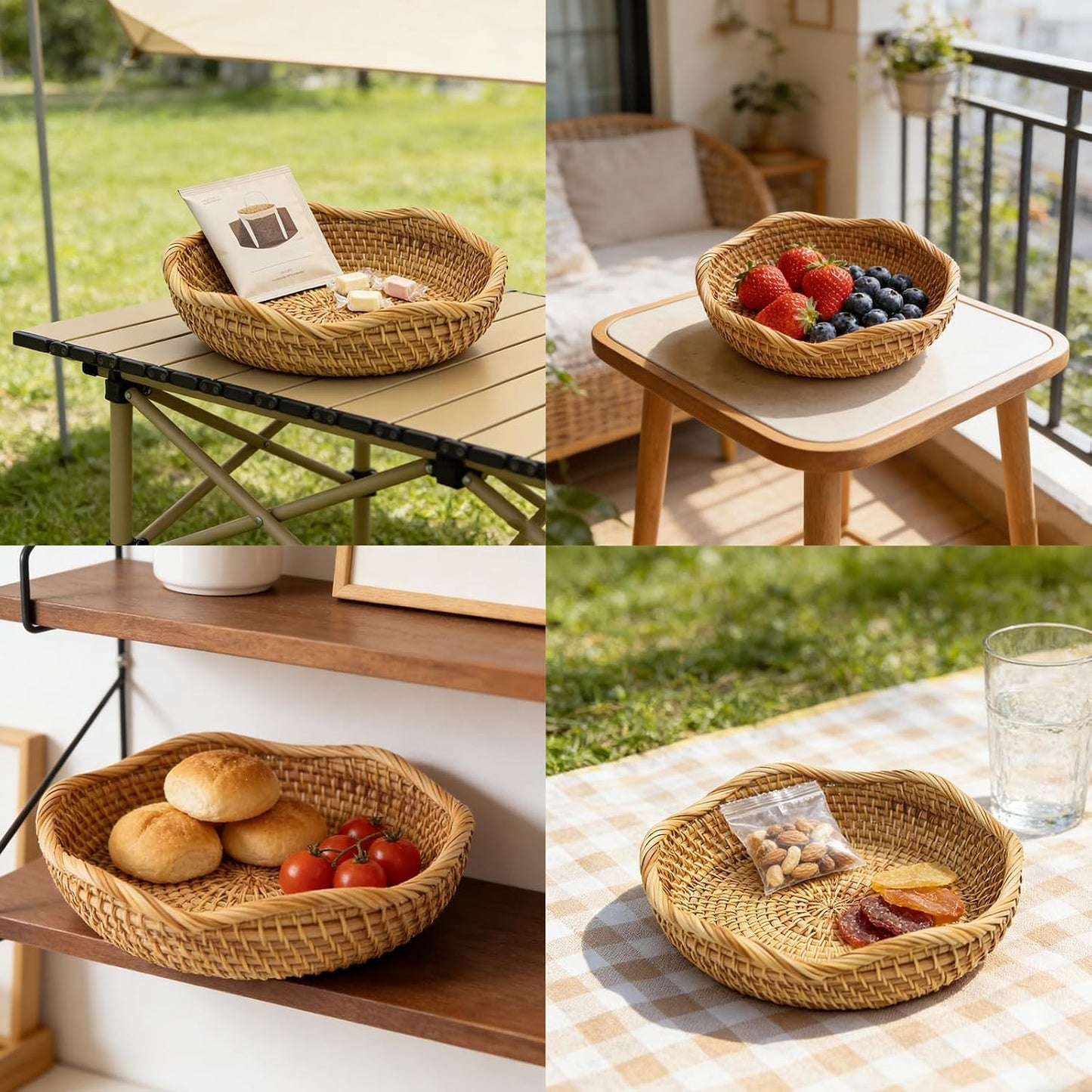 Handmade Rattan Basket Small Round Woven Storage Basket Tray Small Decorative / 8.7 / Basic-wavy
