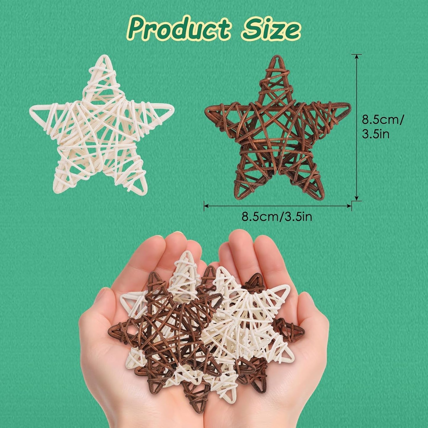 Vase Fillers / Natural Rattan Star Decorations / Brown / 3.35 Inch / Set of 12