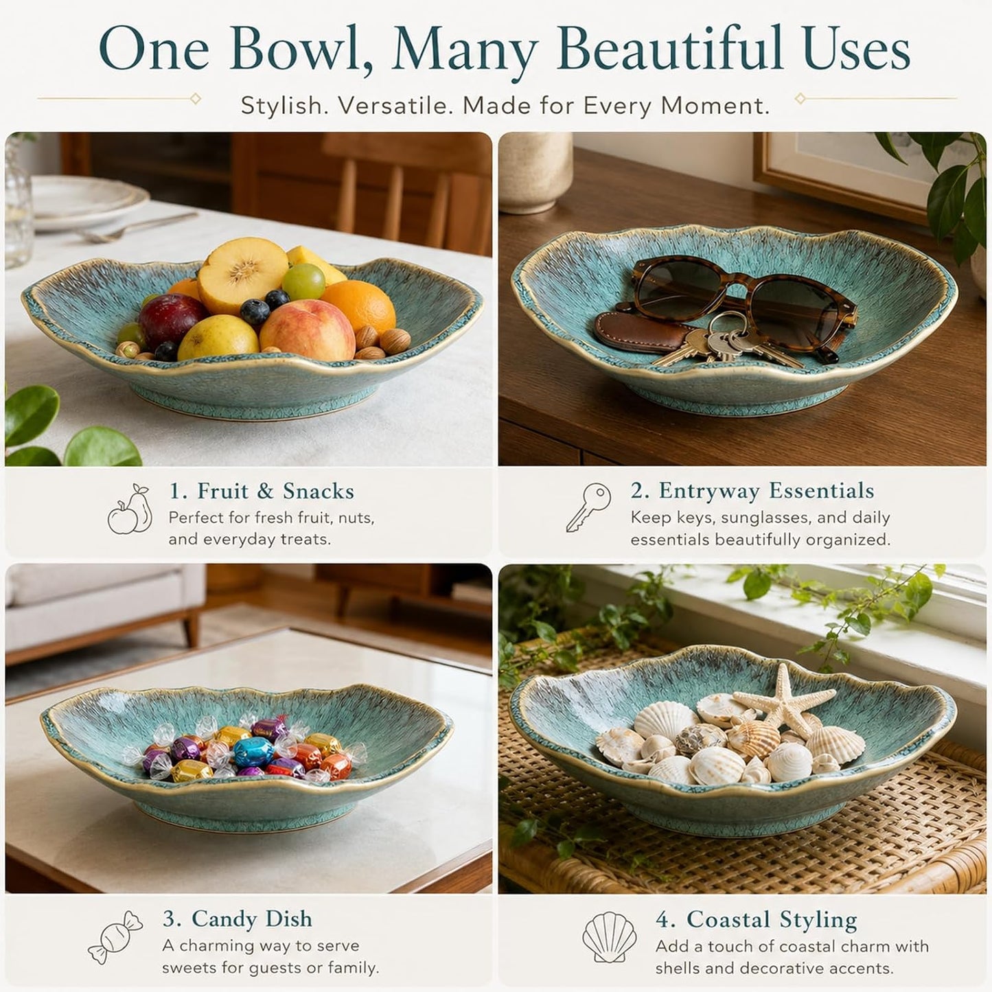 Ceramic Decorative Bowl / Green / 12in