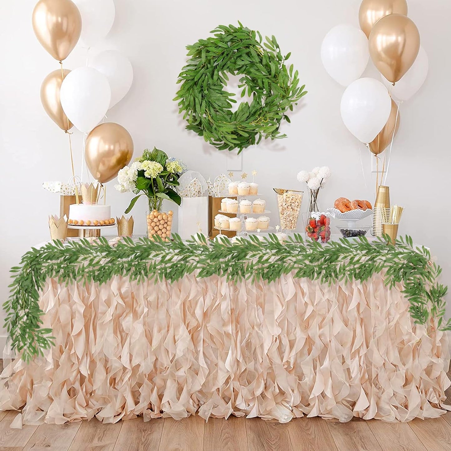 Artificial Olive Leaves Garlands Fake Hanging Silk Willow Leave / Olive Green / 6.2 Inch / Set of 2
