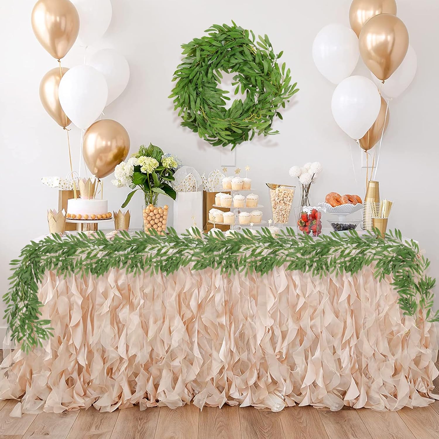 Artificial Olive Leaves Garlands Fake Hanging Silk Willow Leave / Olive Green / 6.2 Inch / Set of 2