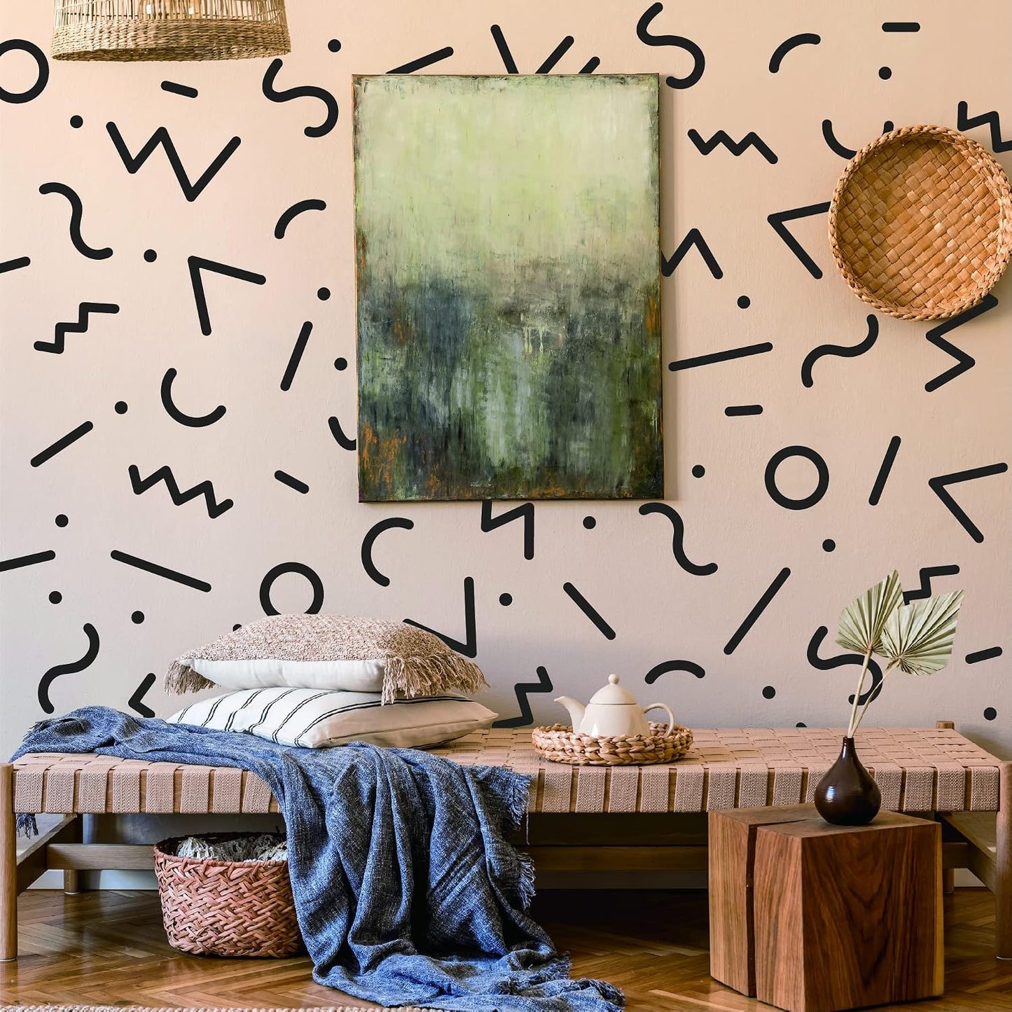 Geometric Line Vinyl Wall Decals / Memphis Group / Black