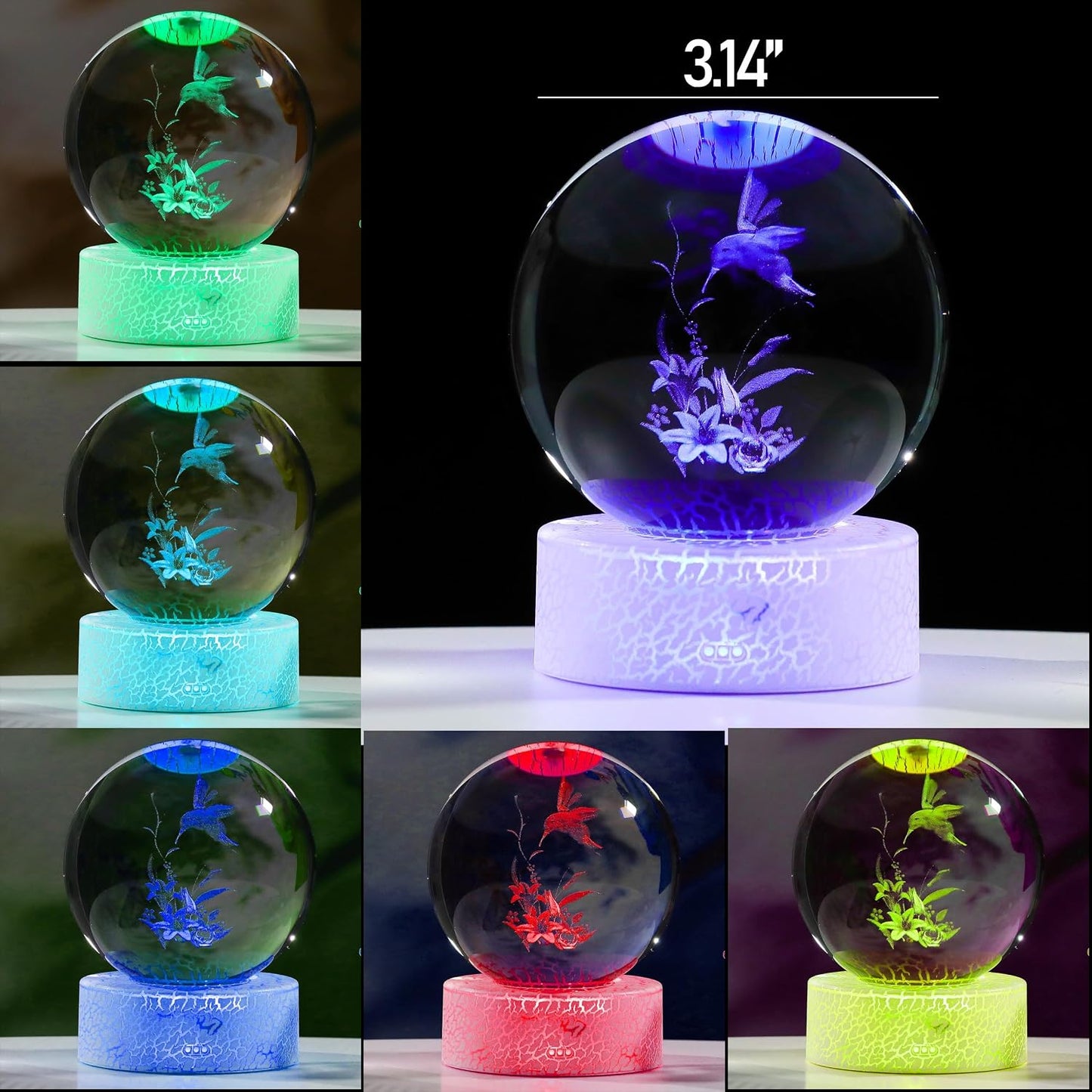 Hummingbird Figurines Decor Glass Animals Figurine Hummingbird / 80mm-hummingbird with Lily