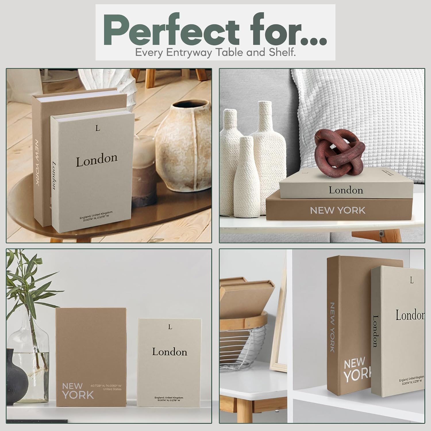 Faux Book Storage Box Set / Beige/brown / Modern