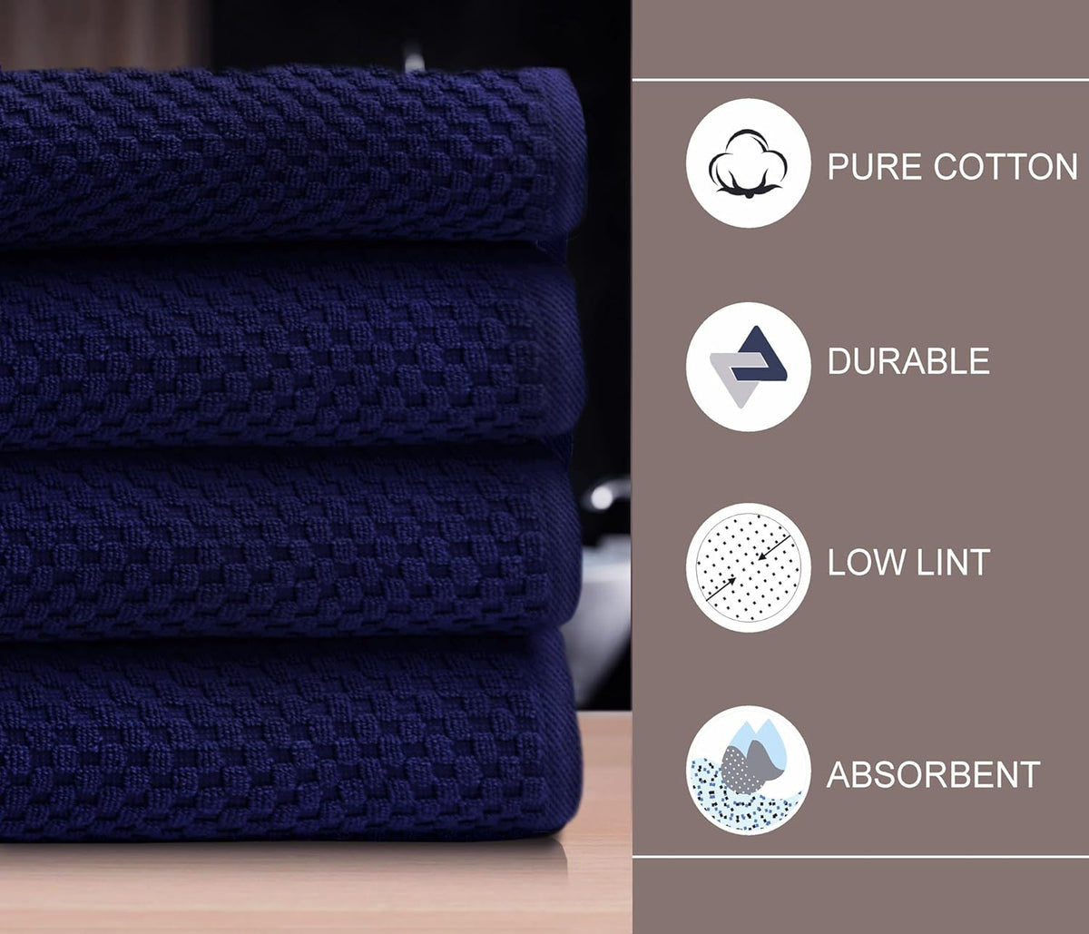COTTON CRAFT Euro Spa Waffle Weave Bath Towels - Set of 4 Navy Towels | Pure 100% Ringspun Cotton Oversized Luxurious