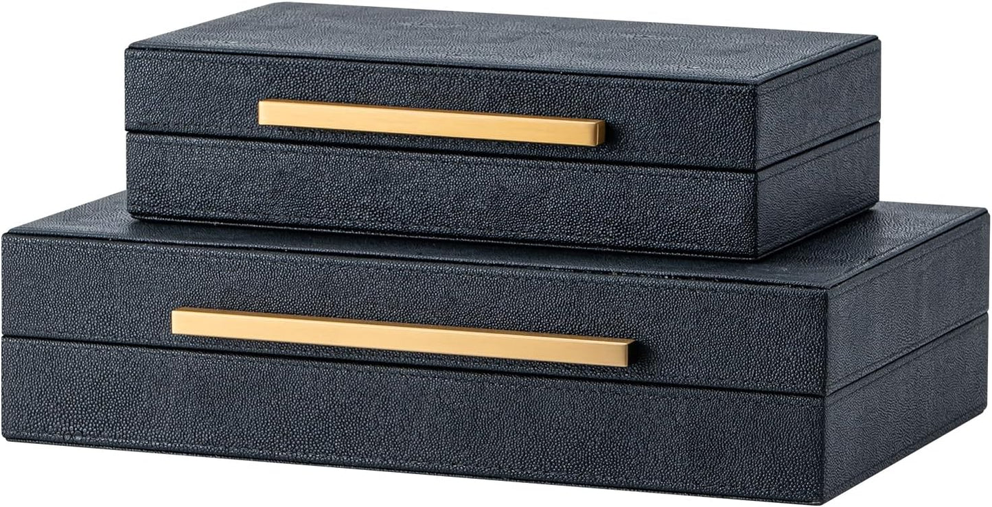 Faux Leather Jewelry Organizer / Black+gold Handles / 14.2 In / Set of 2