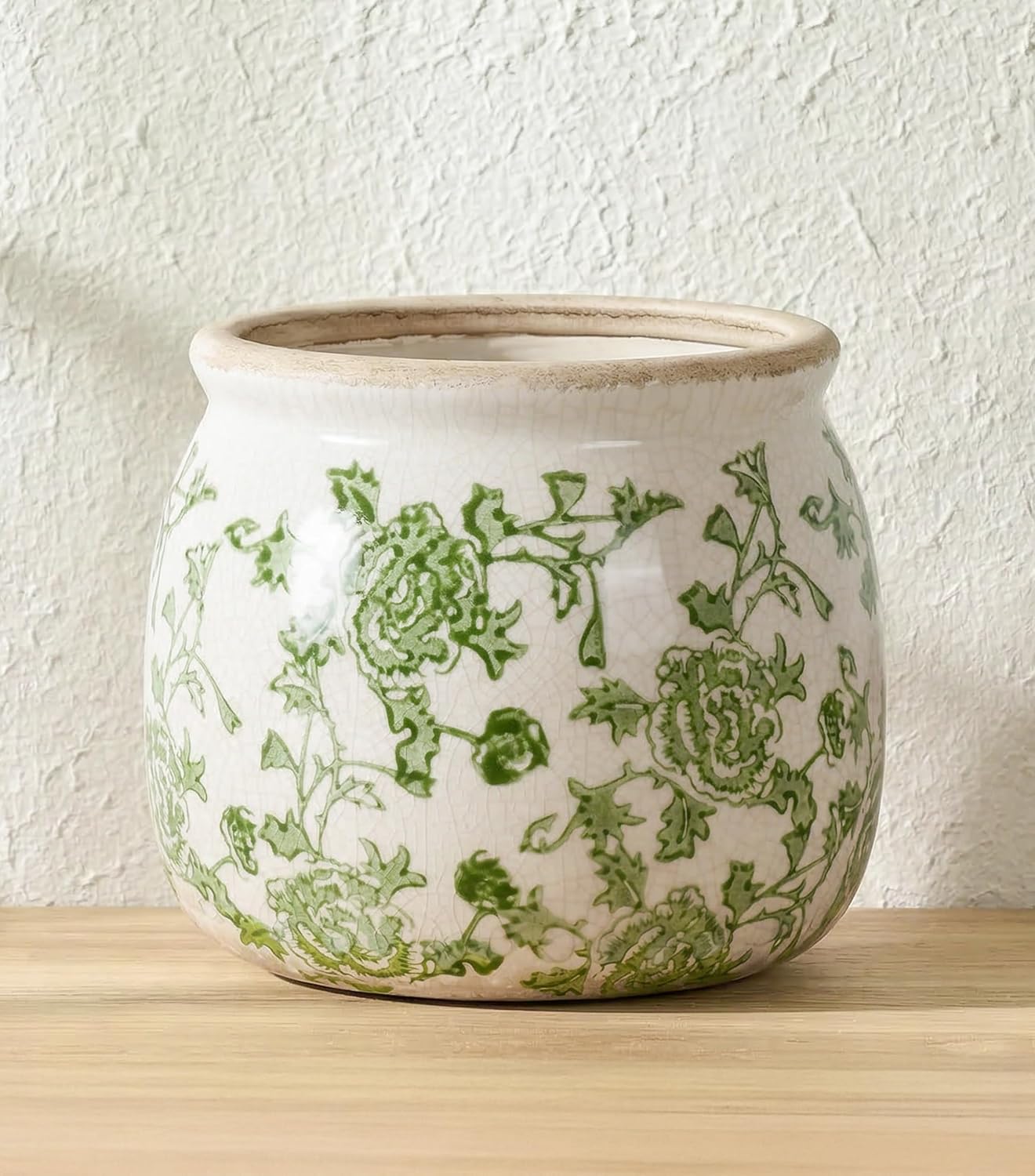 Vintage Ceramic Planter / Green-round