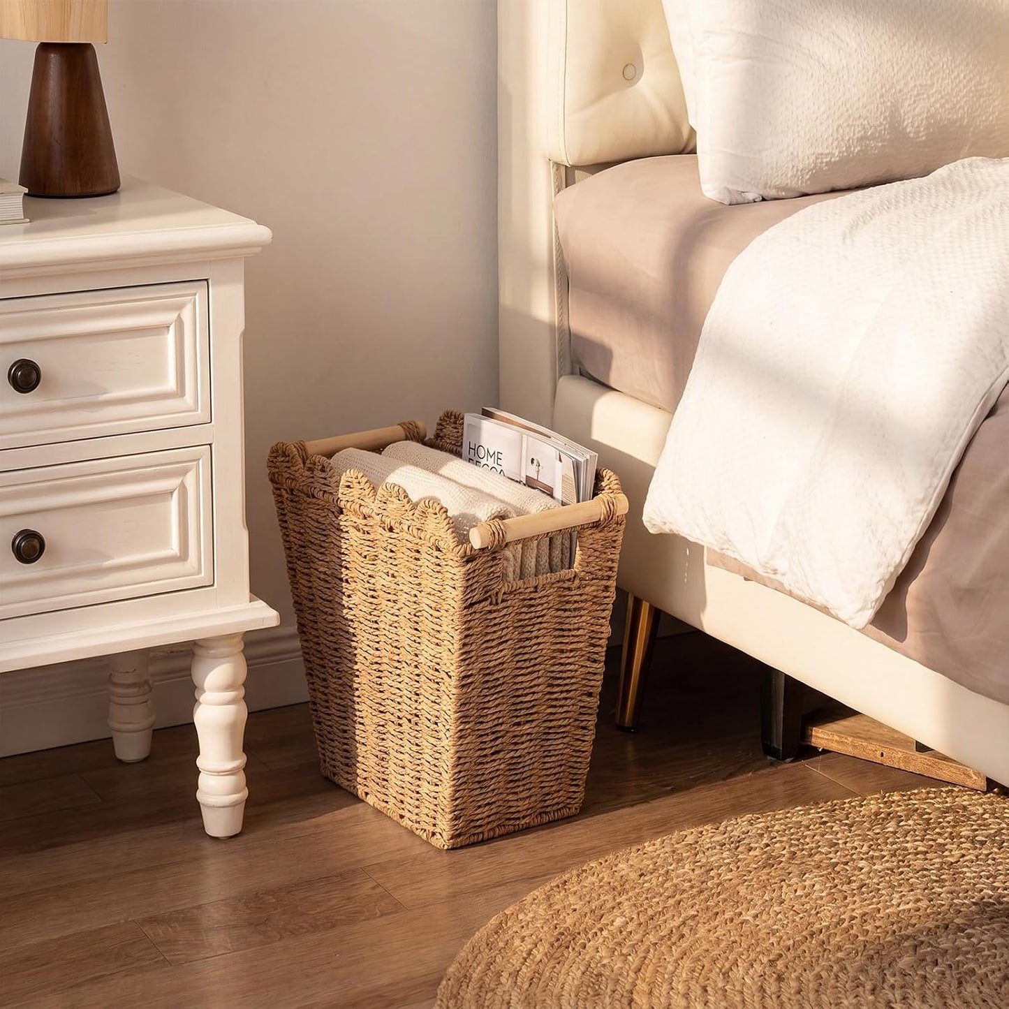Rattan Paper Rope Waste Basket / Brown
