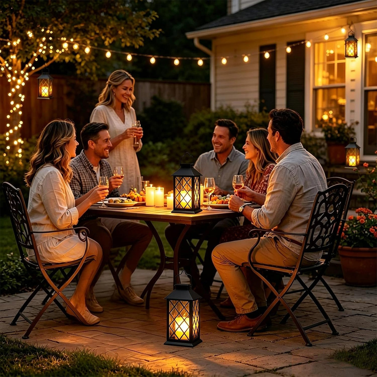 Black Outdoor Solar Lanterns, 14'' Large Solar Lanterns Outdoor Waterproof | Tempered Glass Outdoor Lanterns with