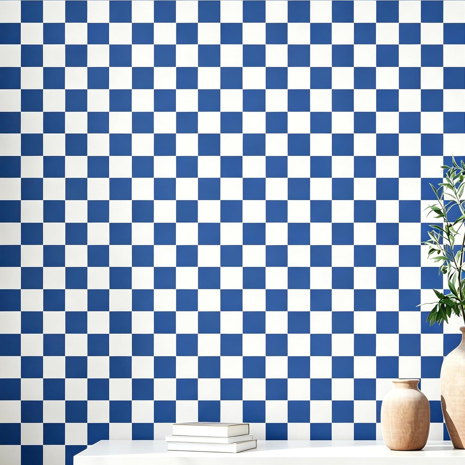 Checkered Peel and Stick Wallpaper Vintage Checker Wallpaper / 17.5 x 120 / Blue