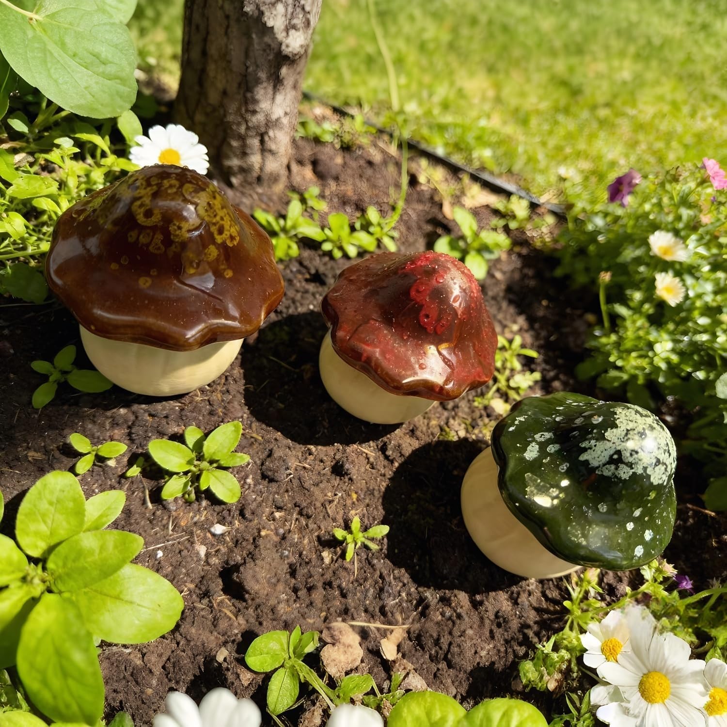 Ceramic Garden Mushroom Ornaments 3-Piece Set
