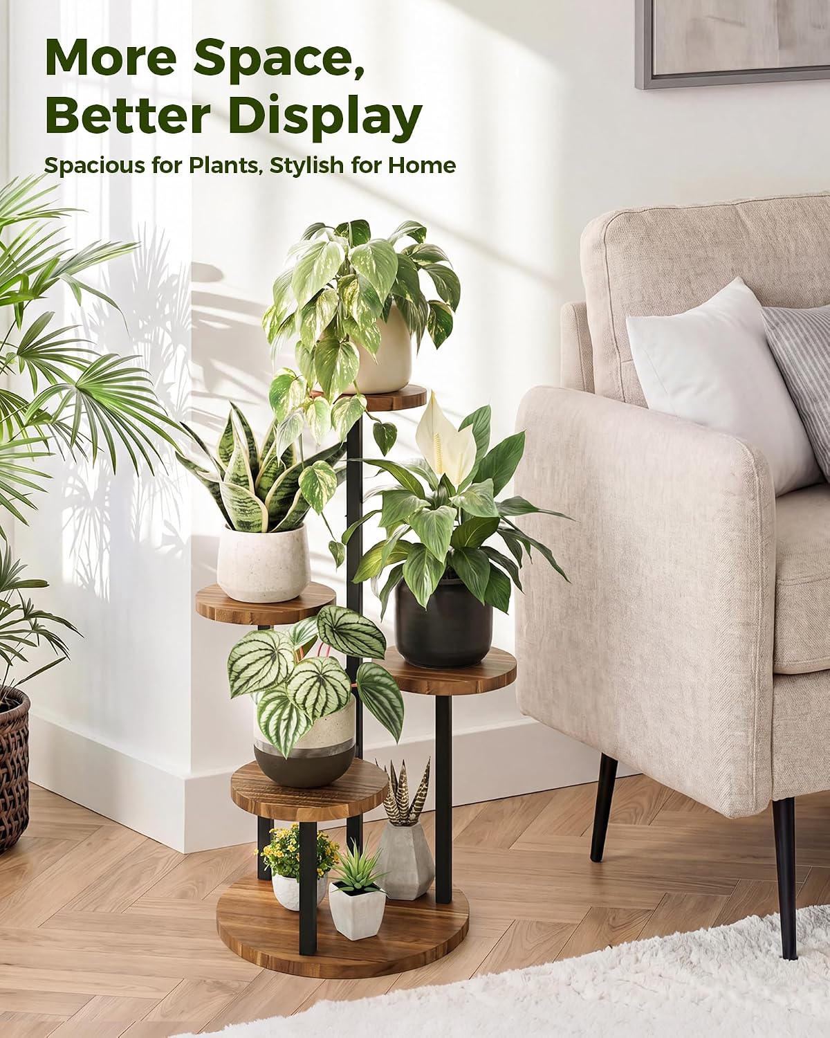 Bamworld Plant Stand Indoor Wood Plant Stand 4 Tier Brown | plant holders for Multiple Plants Tall Corner Plant Stands