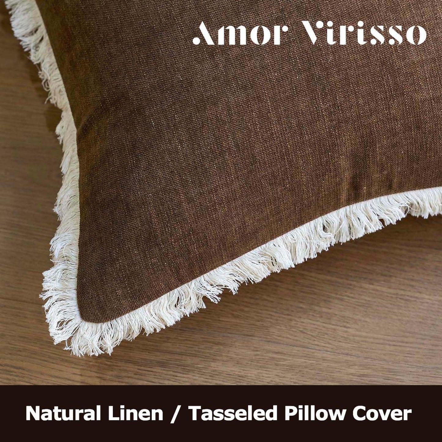Fringe Throw Pillow Covers Boho Neutral Farmhouse Decorative Pillow / Brown / 18 x 18 / Set of 2