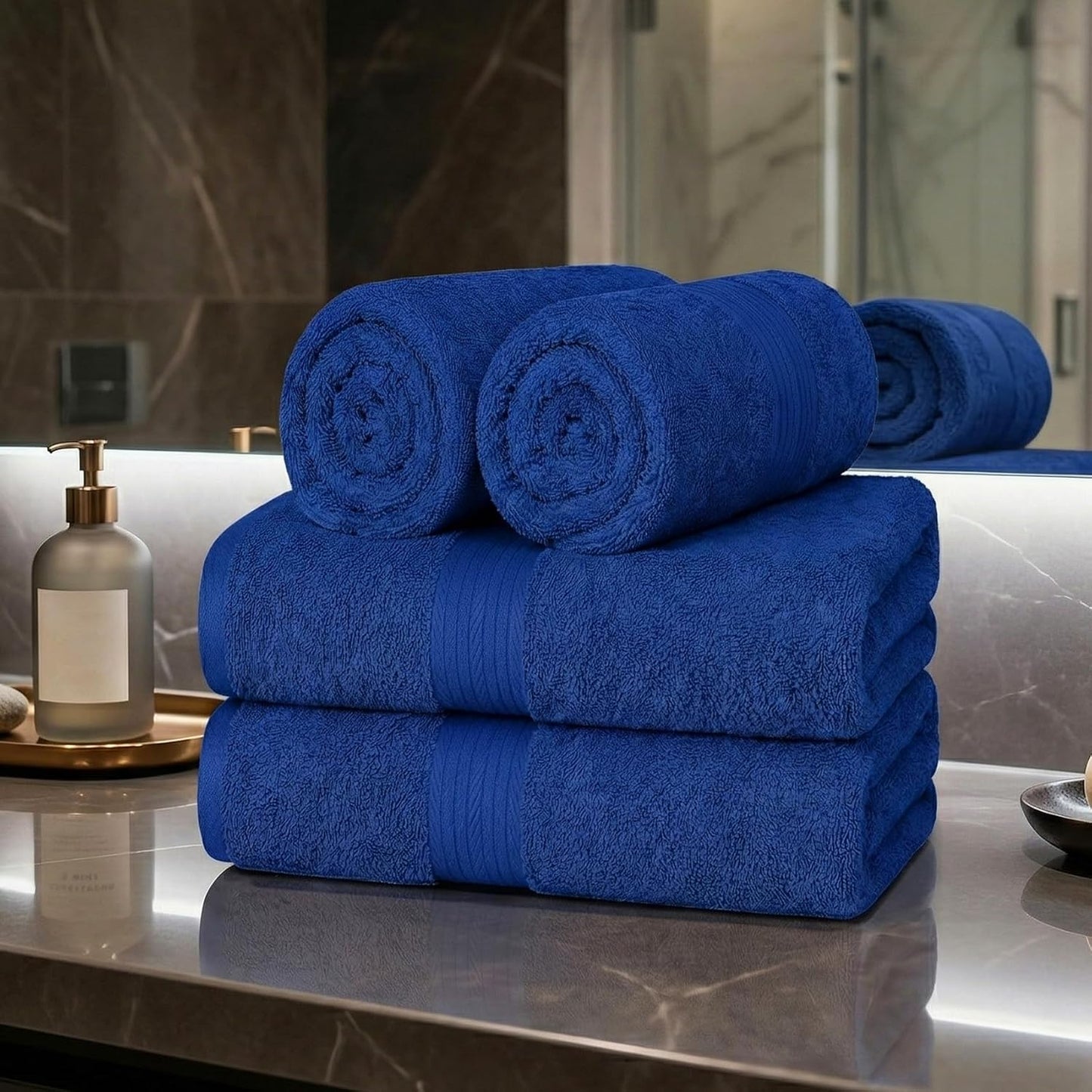 100% Cotton Hand Towels 18x28 Inches, 600 GSM, Soft & Absorbent, Set of 4, Navy